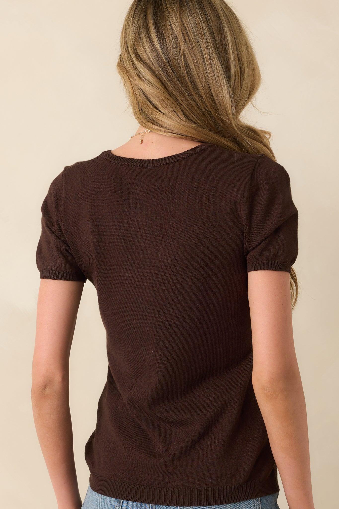 Cross Your Mind Dark Brown Short Sleeve Sweater Top L / Brown Product Image