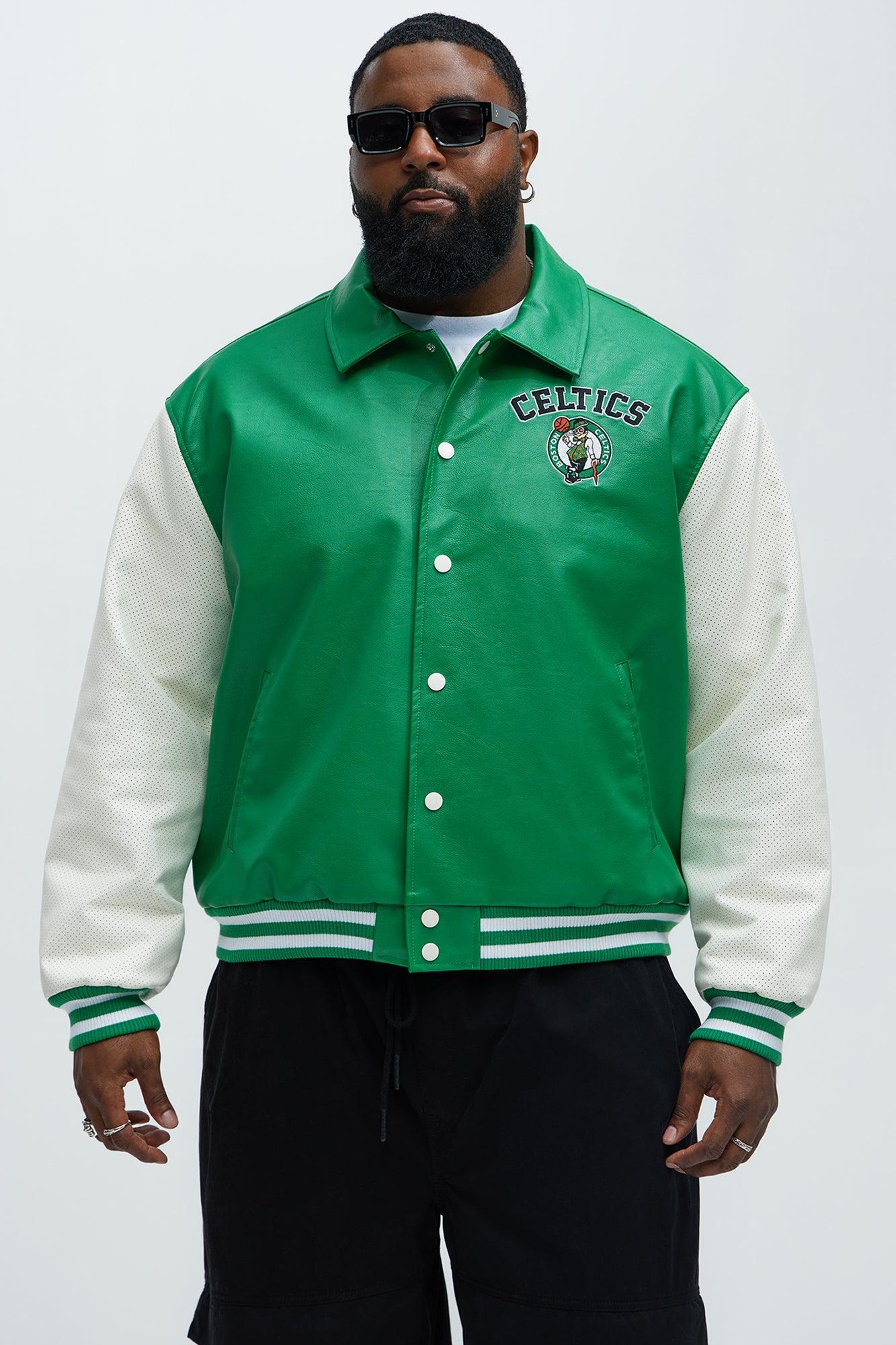 Celtics Top Dawg Faux Leather Collared Varsity Jacket - Kelly Green Product Image