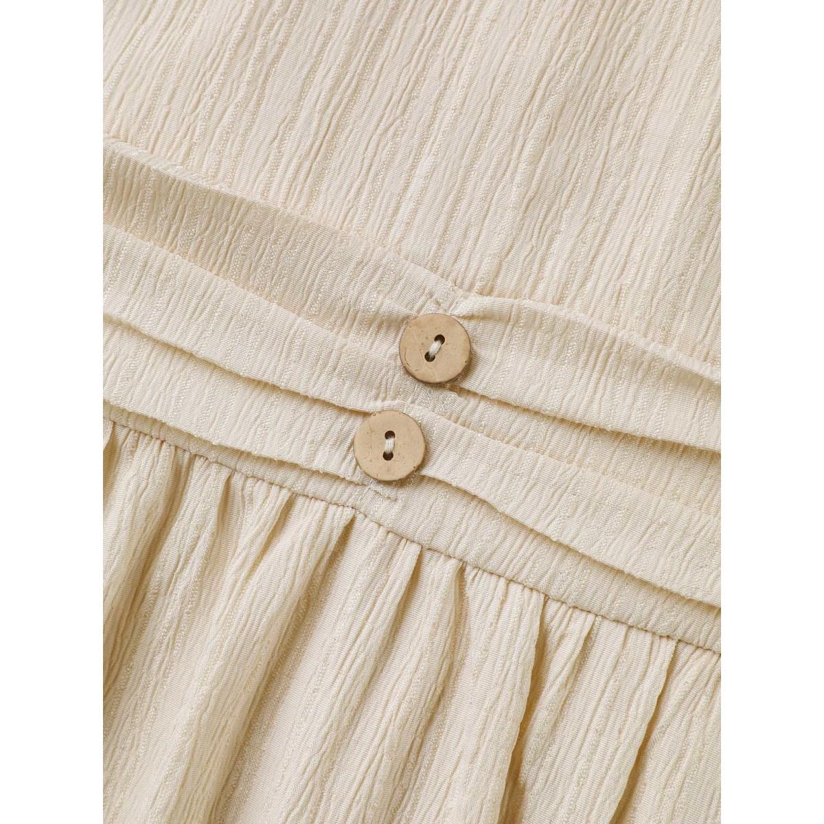 Plus Size Pleated Waist Textured Shirred Midi Dress Apricot Women At the Office Texture Overlap Collar Short sleeve Curvy BloomChic 22-24/3X Product Image