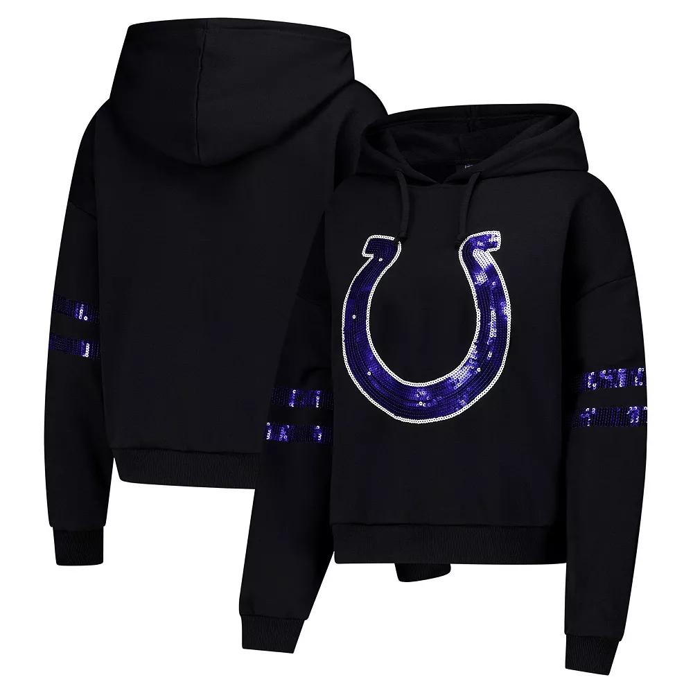 Women's Cuce Black Indianapolis Colts Cropped Sequins Pullover Hoodie, Size: 3XL Product Image
