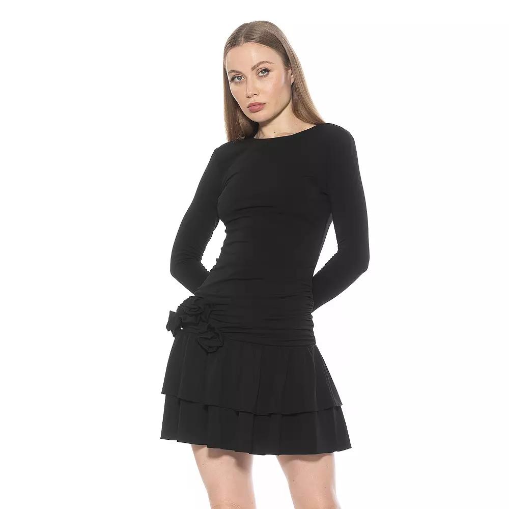 Women's ALEXIA ADMOR Pluto Long Sleeve Draped Ruffle Skirt Dress,  Product Image