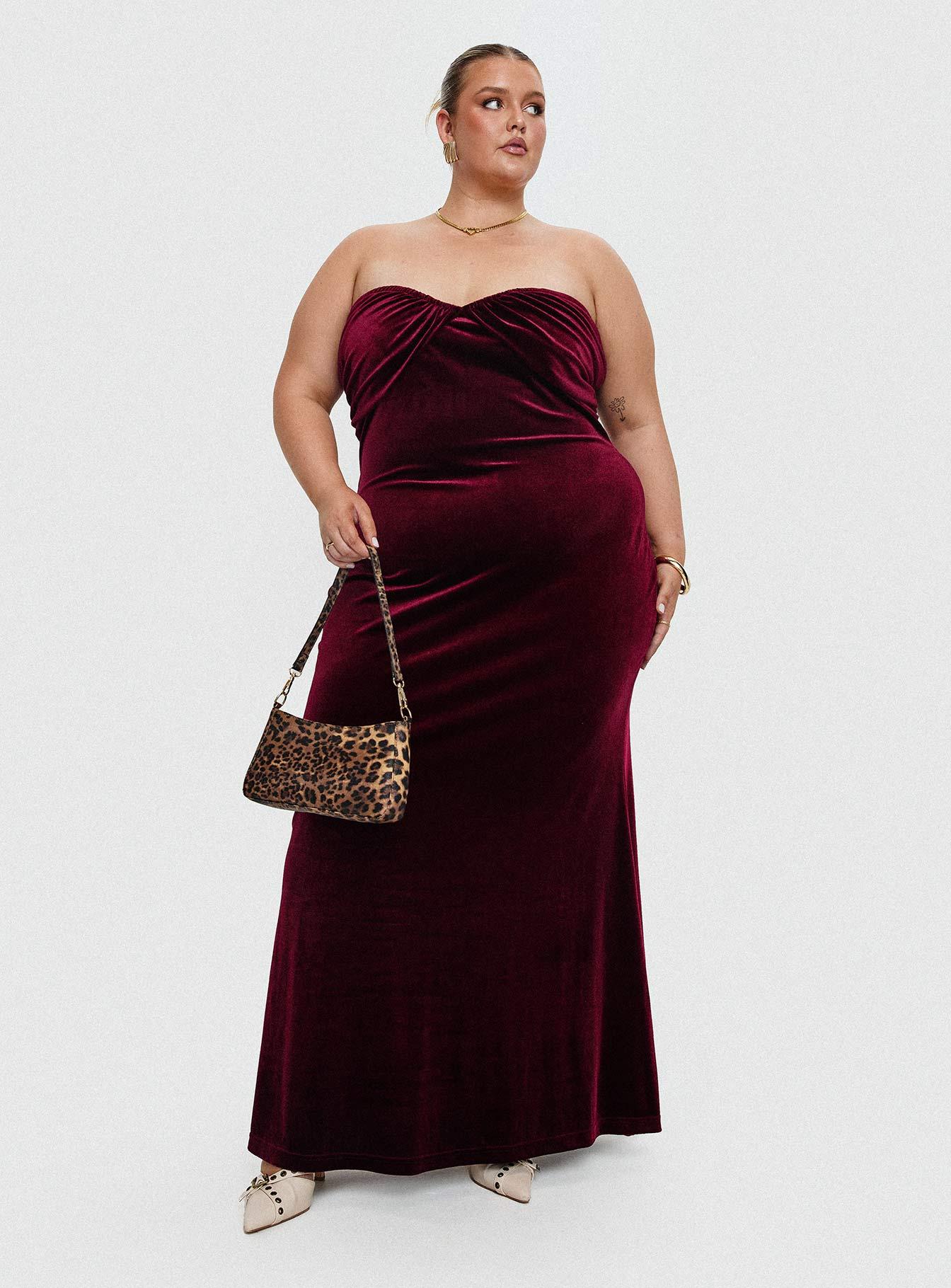 Irena Strapless Maxi Dress Burgundy Curve Product Image