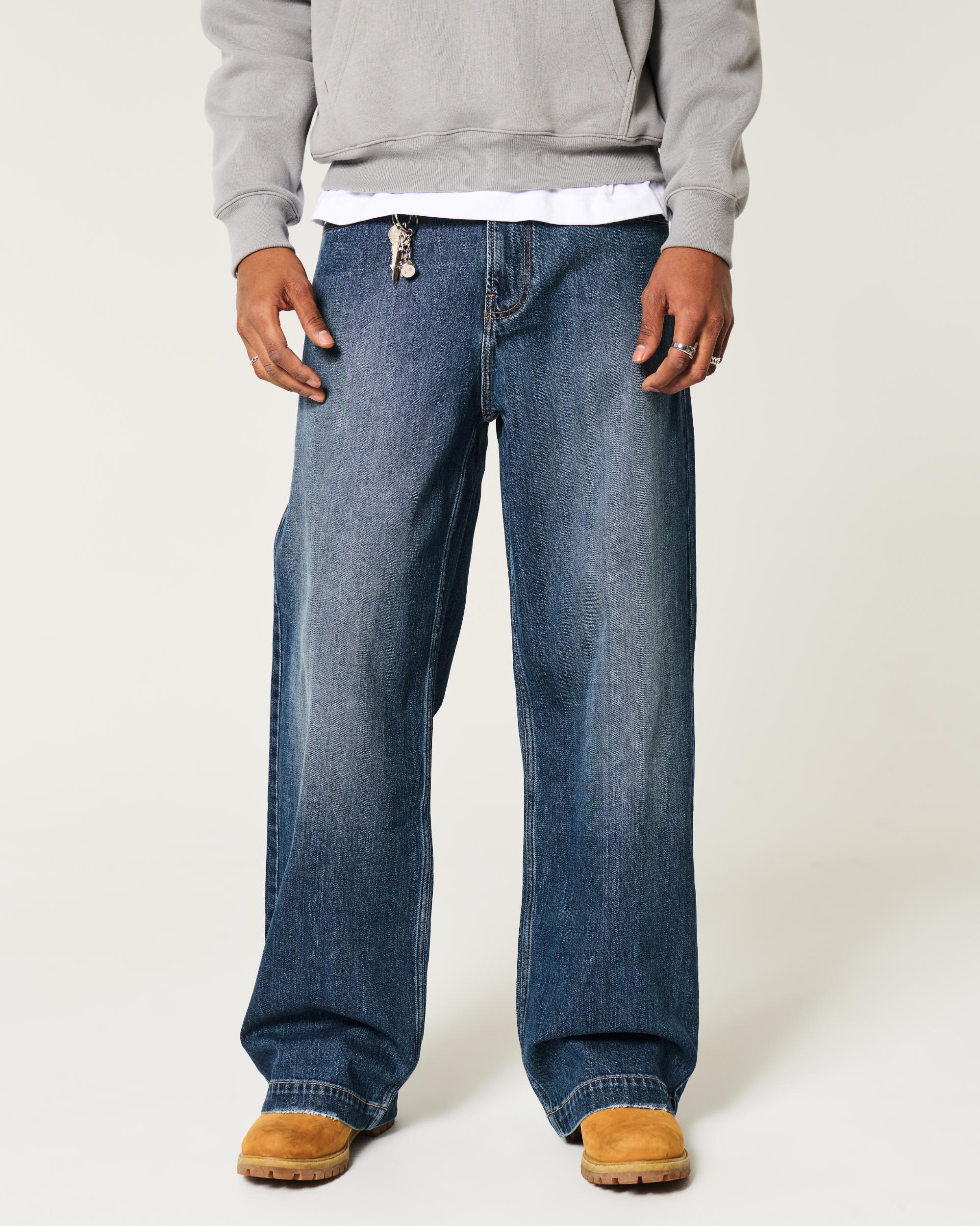 Dark Wash Logo Embroidery Super Baggy Jeans Product Image