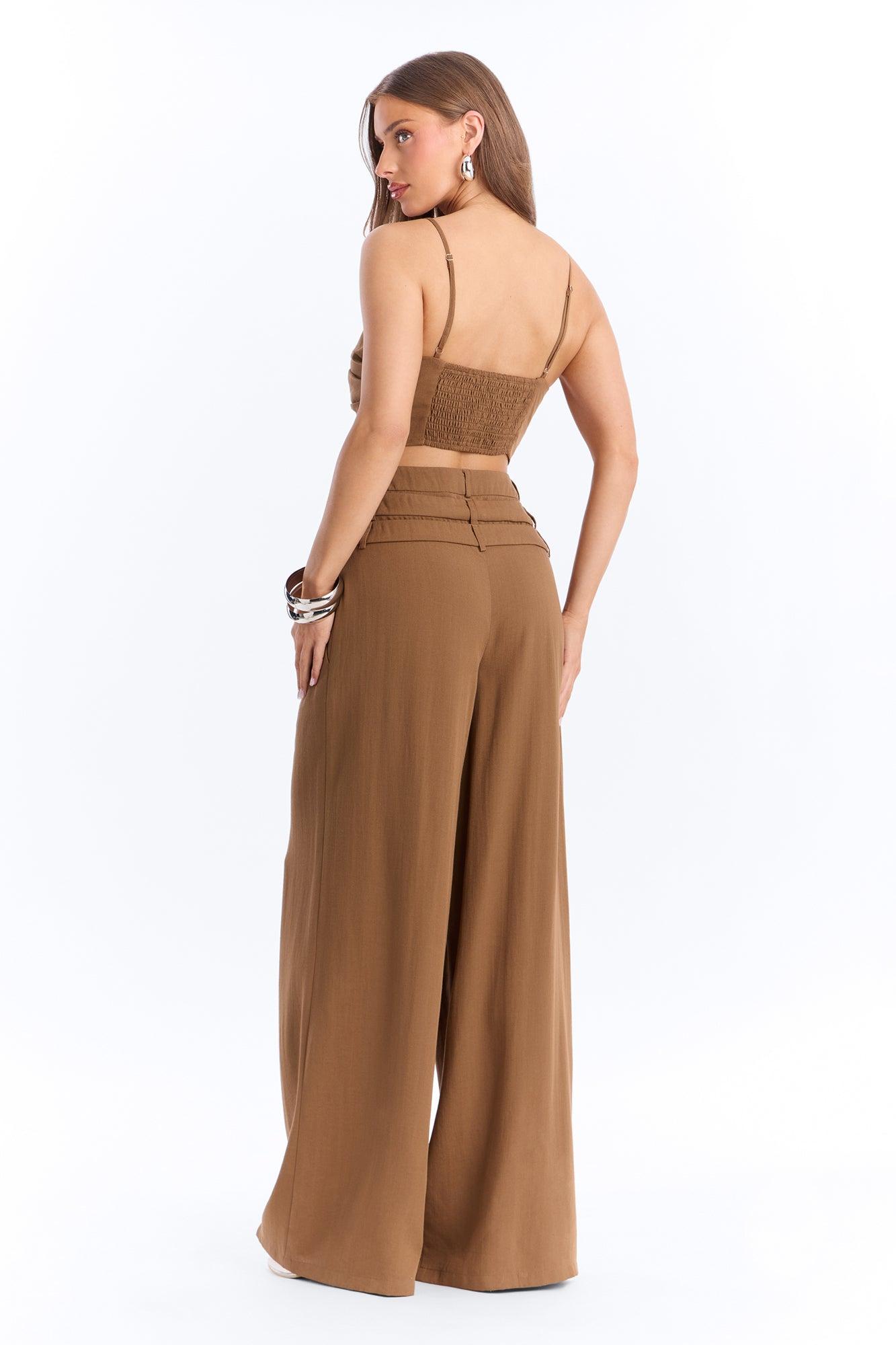 Monica Linen Layered Trouser Set - Brown Female Product Image
