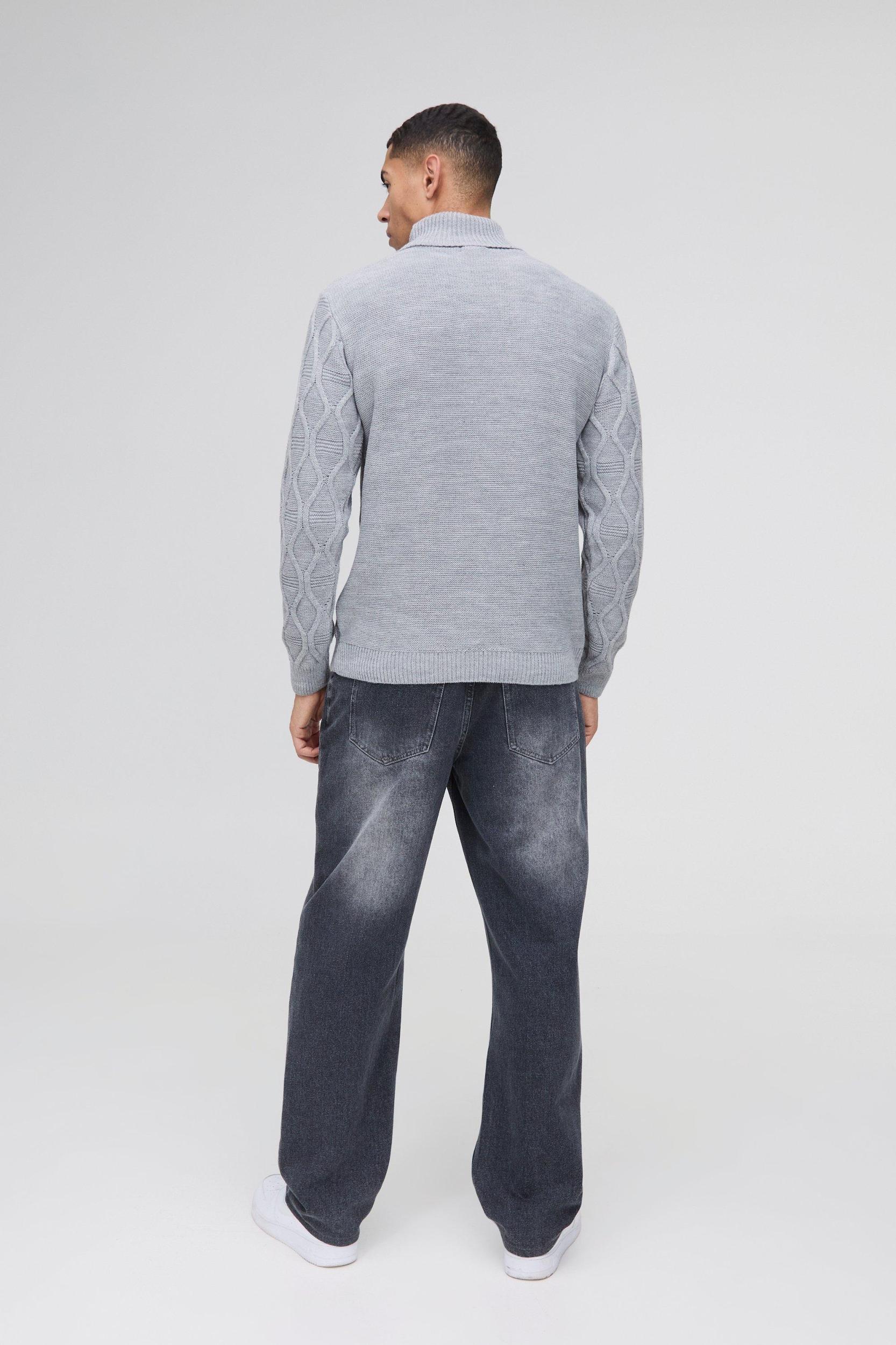 Regular Cable Knit Roll Neck Knitted Sweater | boohooMAN USA Product Image