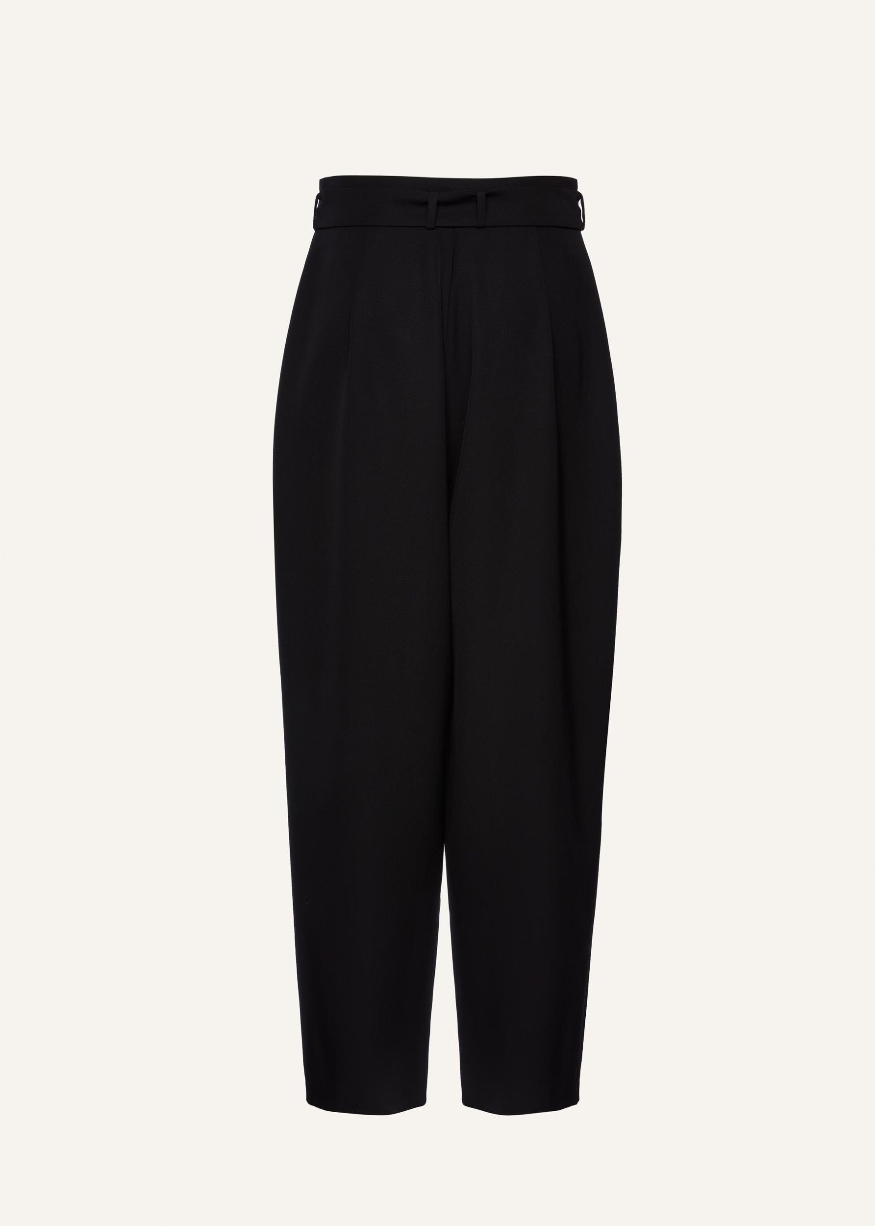 Wide belted tapered trousers in black Product Image