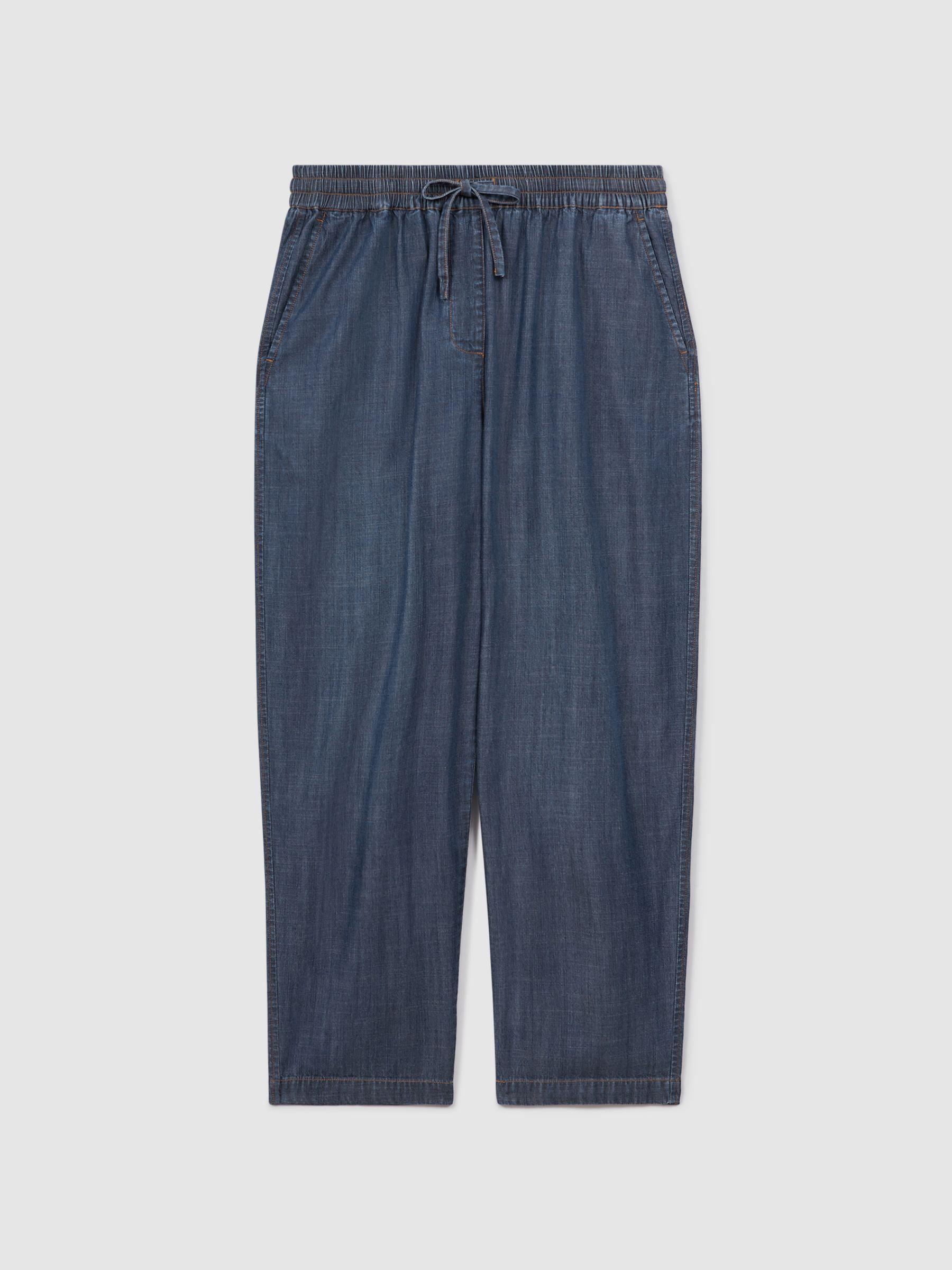 Denim Look Tapered Trousers in Mid Blue Product Image