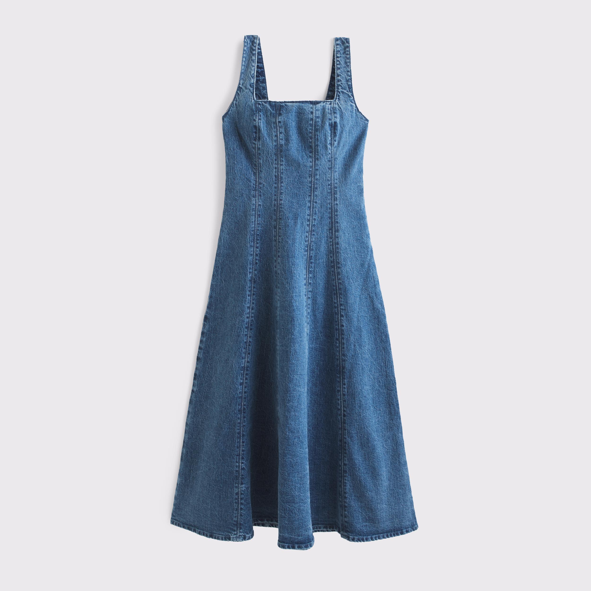 The A&F Mila Denim Midi Dress Product Image