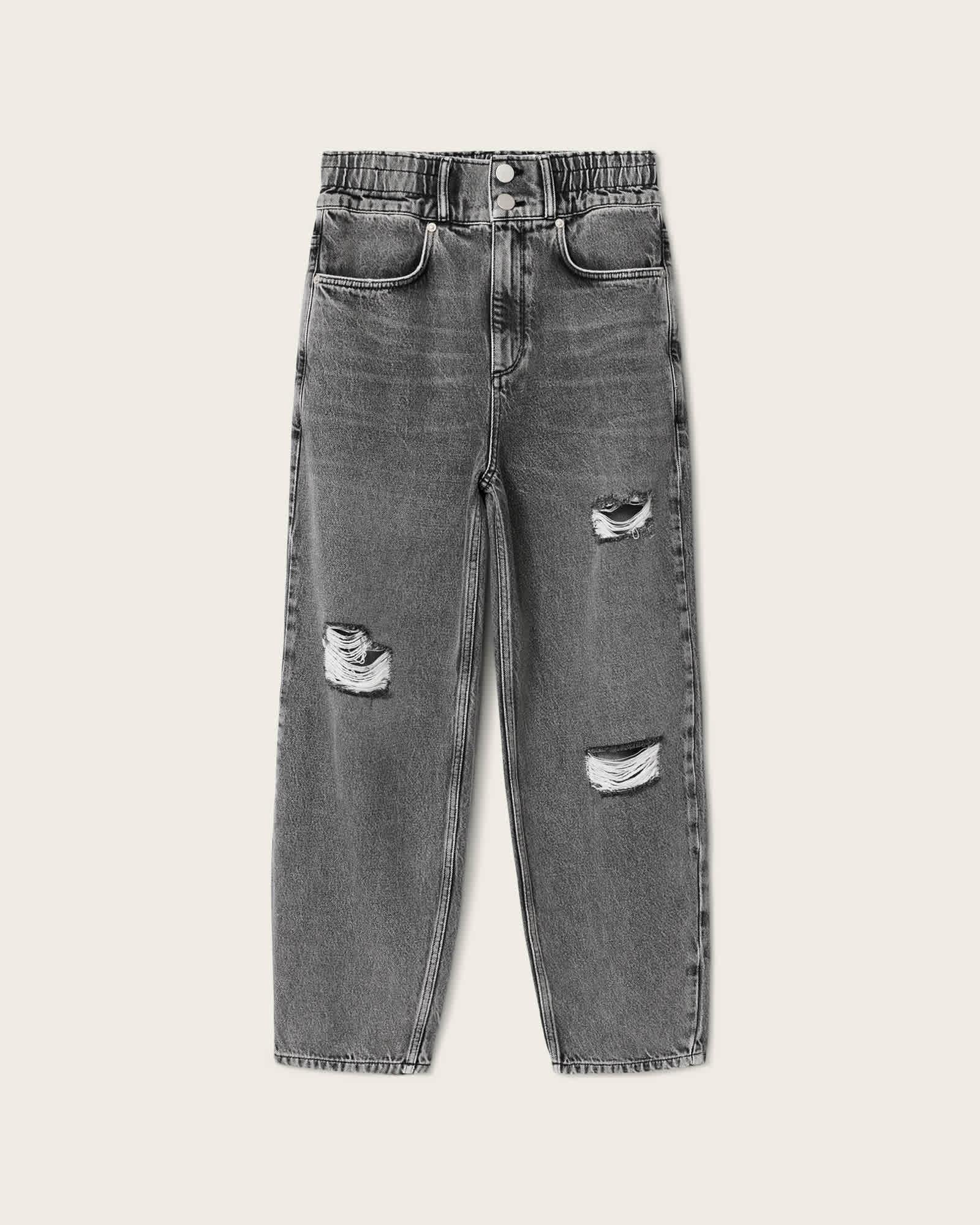 Daisy Tapered Leg Distressed Denim Jeans Washed Grey | ALLSAINTS US Product Image