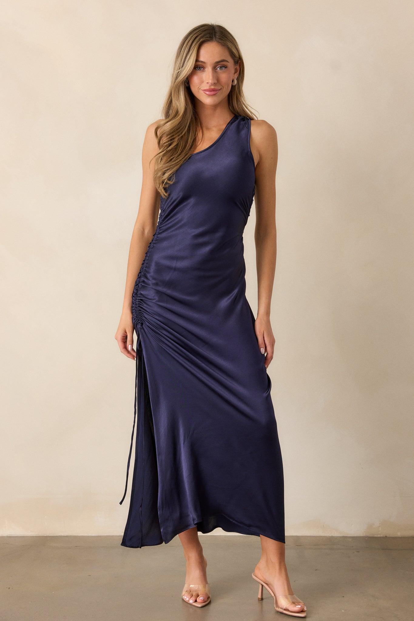 MINKPINK Lumina Midnight Blue One Shoulder Midi Dress Product Image