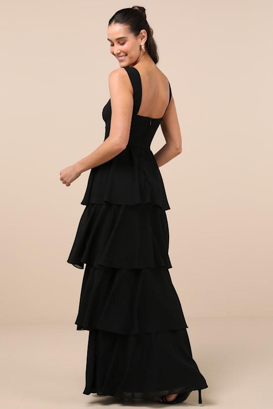 Carlynda Black Tiered Bustier Maxi Dress Product Image