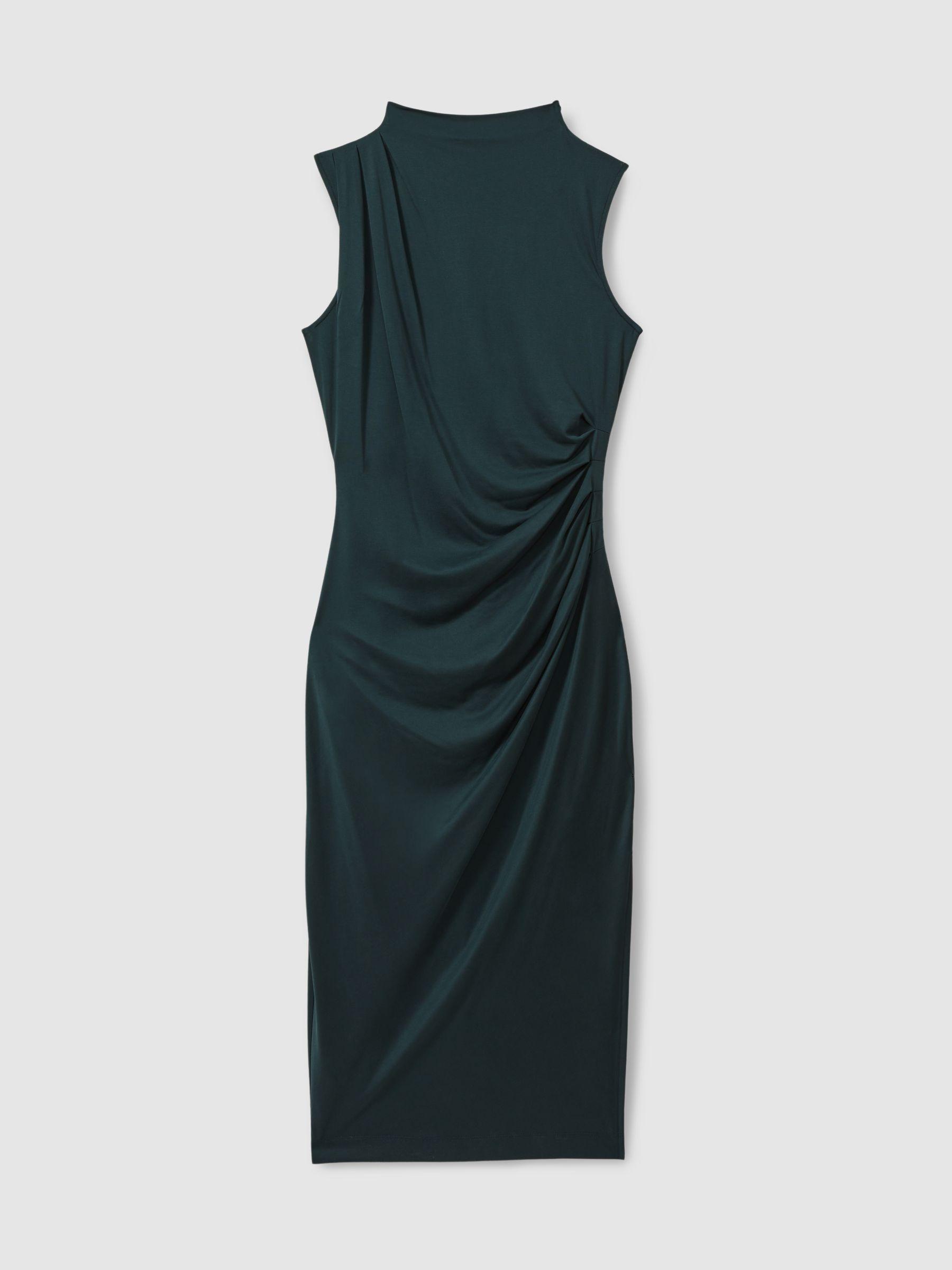Modal Blend Ruched Midi Dress in Dark Green Product Image