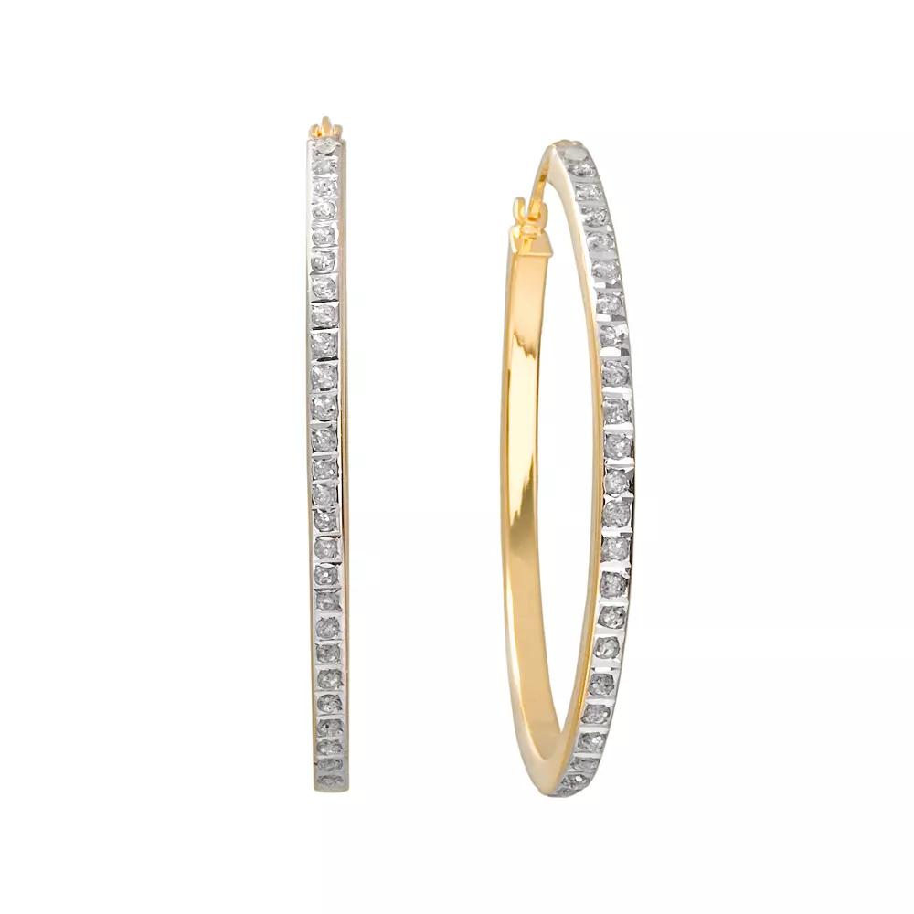 Diamond Mystique 18k Gold Over Silver Oval Hoop Earrings, Women's, Yellow Product Image