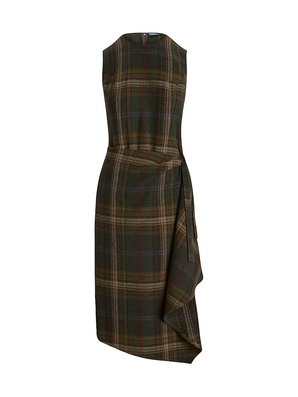 Womens Check Wool-Blend Sleeveless Faux Wrap Midi Dress Product Image