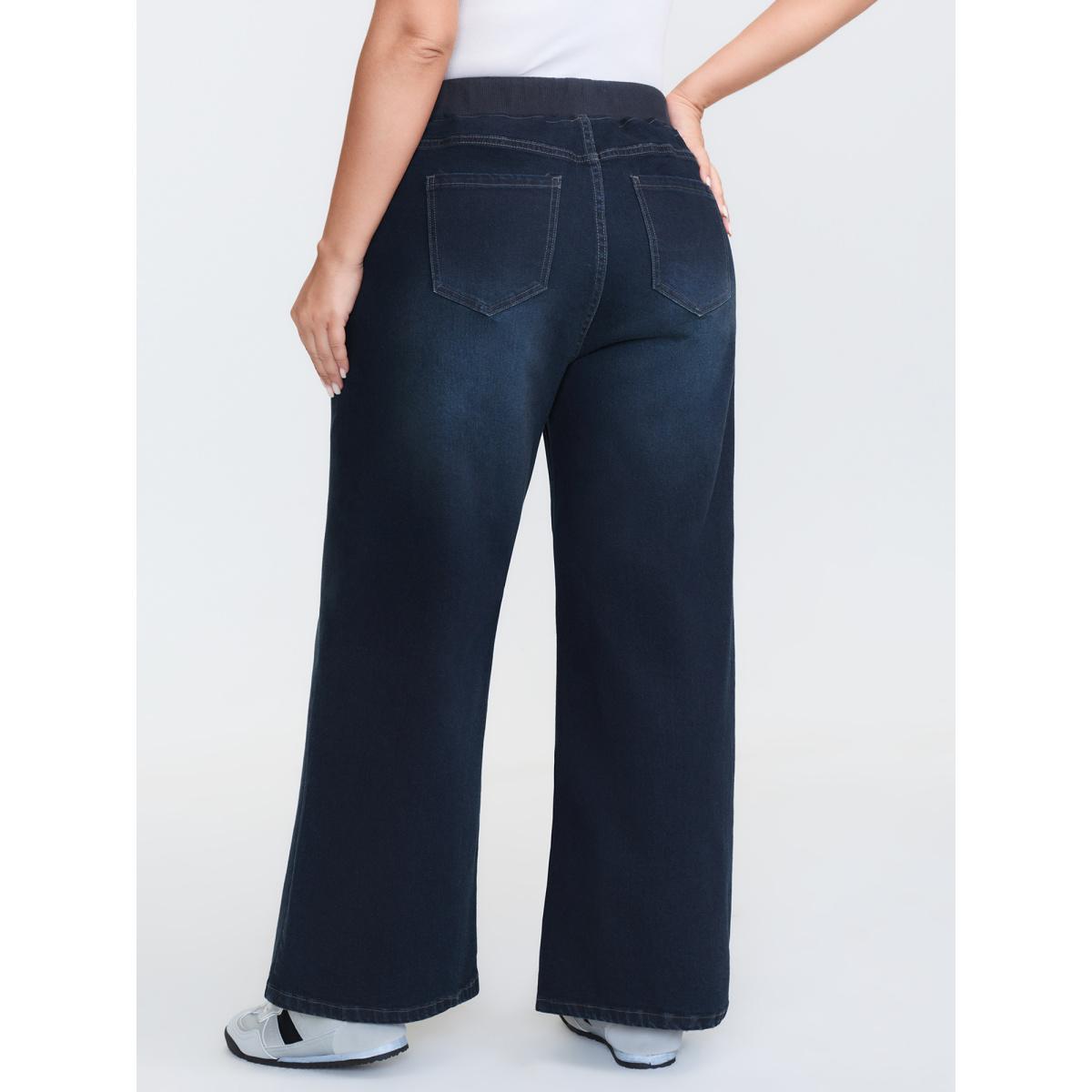 Plus Size Drawstring Waistband Wide-Leg Jeans Women Darkindigo Timeless Drawstring Medium stretch Slanted pocket Jeans BloomChic 30/6X Product Image