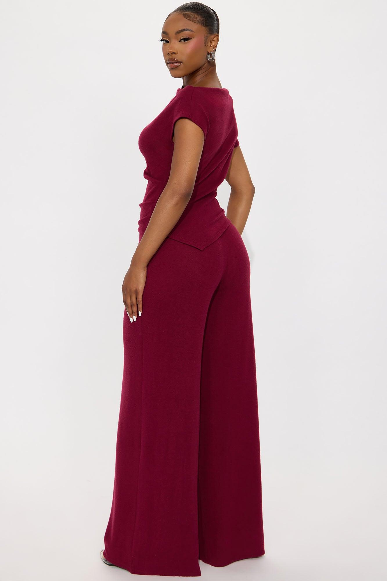 Moments With You Wide Leg Pant Set - Burgundy Female Product Image