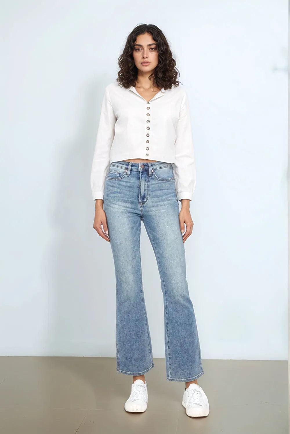88783    Maritza Tummy Control Back Embroidered Pocket Bootcut Judy Blue Jeans Product Image