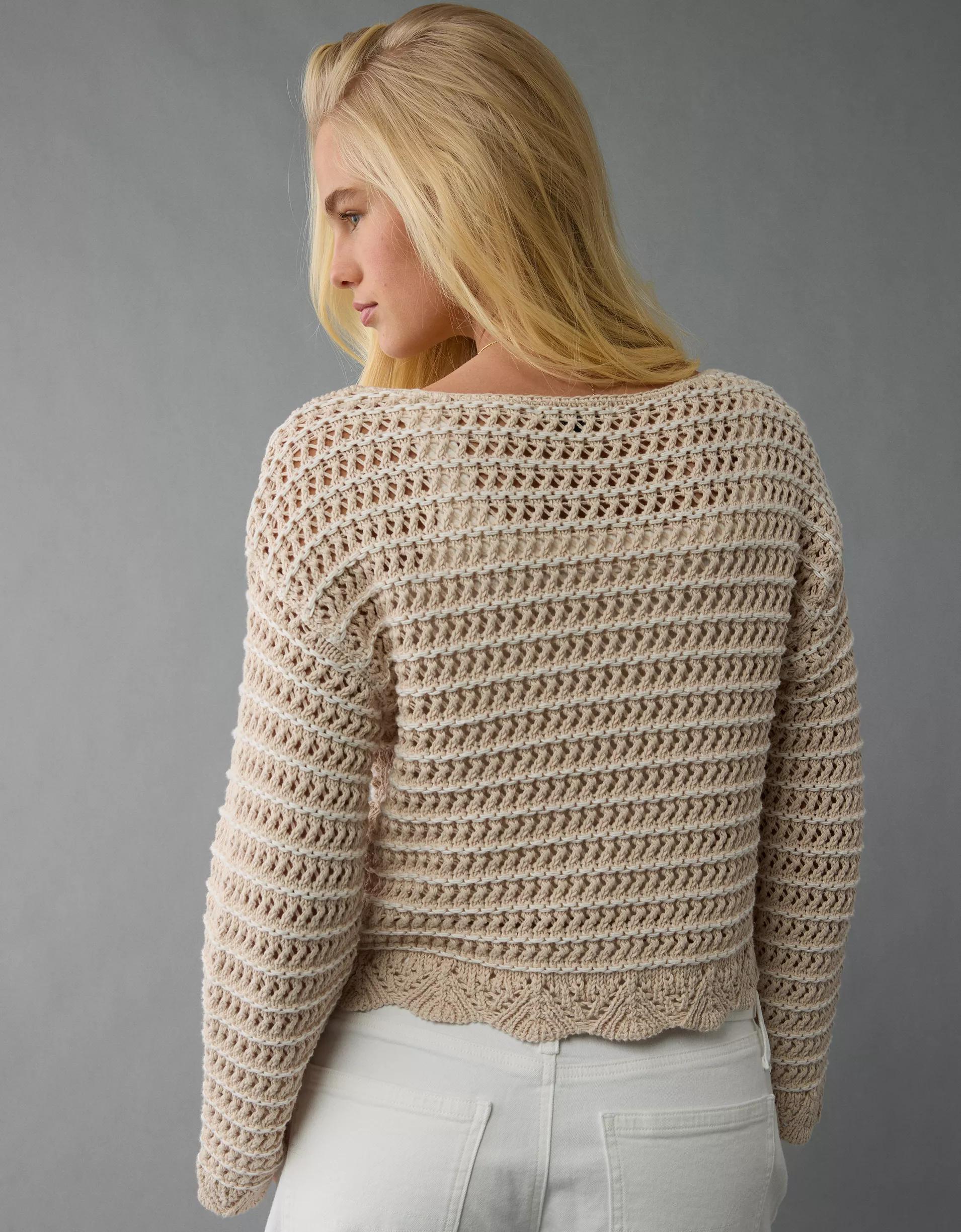 AE Ballet Neck Open Knit Sweater Product Image