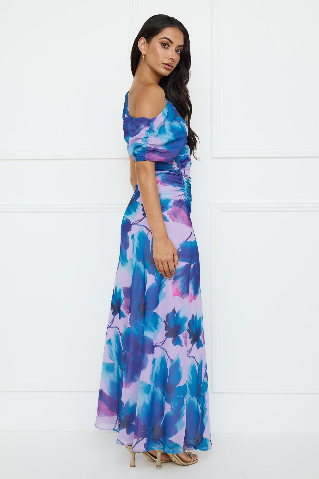 Indigo Light Off Shoulder Maxi Dress Lilac Product Image