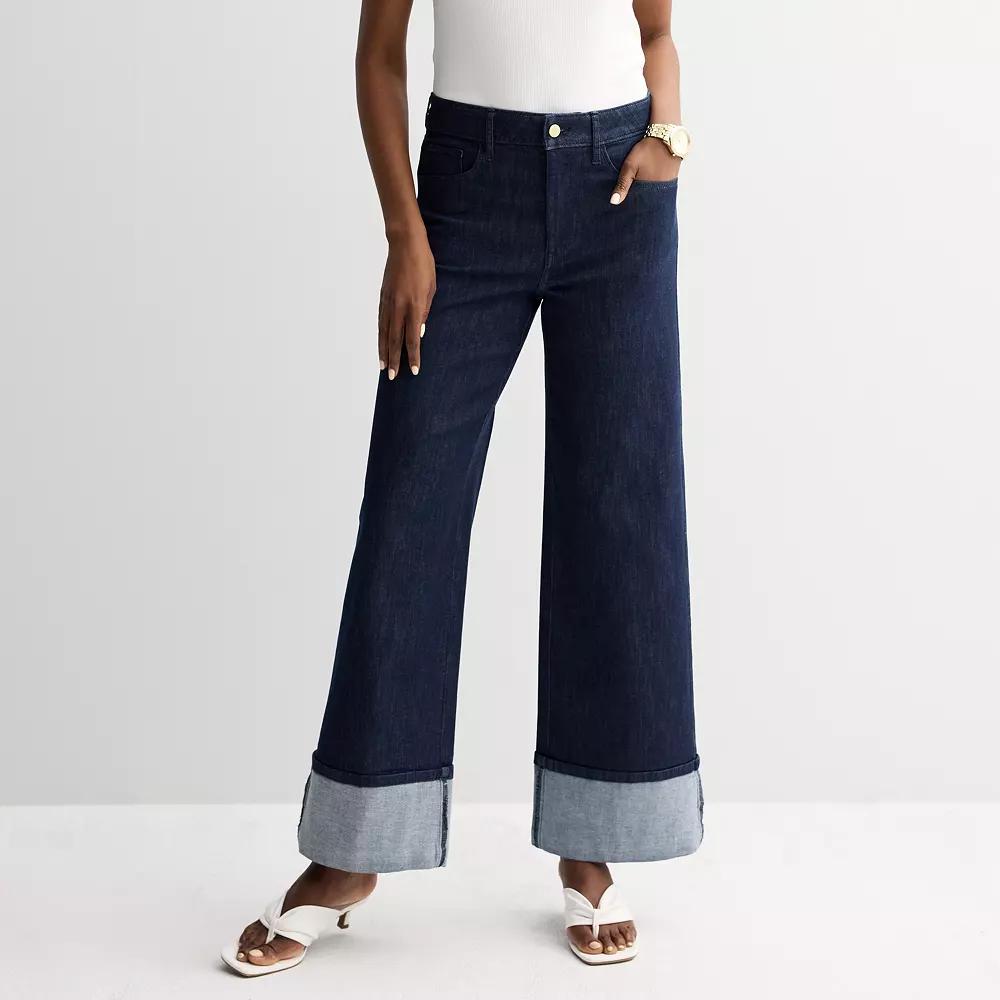 Women's Nine West High-Rise Cuffed Wide Leg Jeans,  Product Image