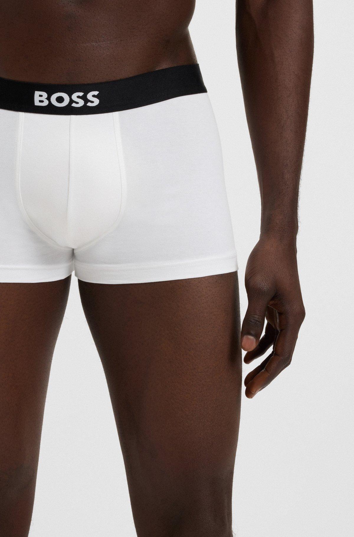 BOSS - Three-pack of stretch-cotton trunks with logo waistbands - White Product Image