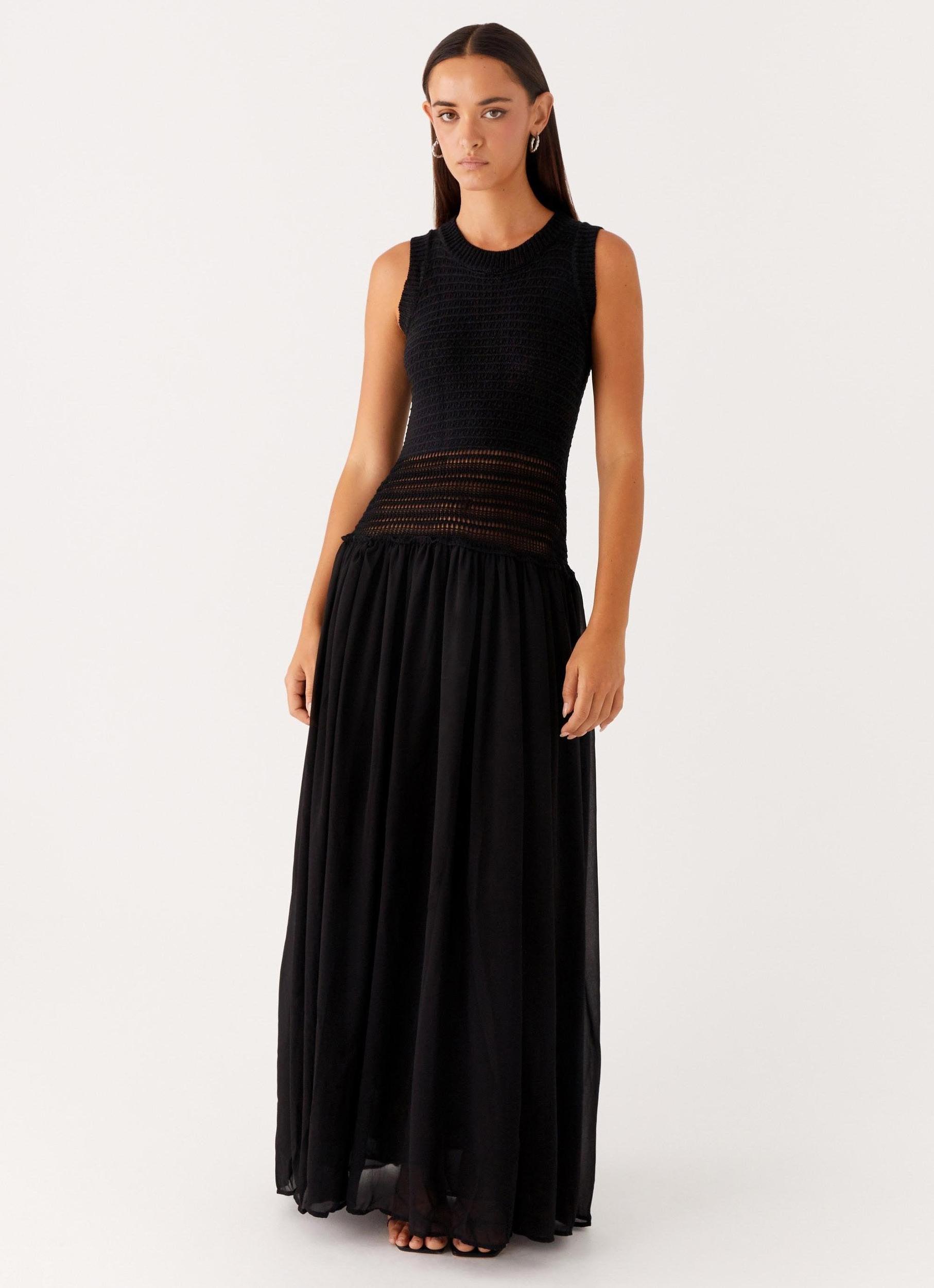 Off Grid Crochet Maxi Dress - Black Product Image