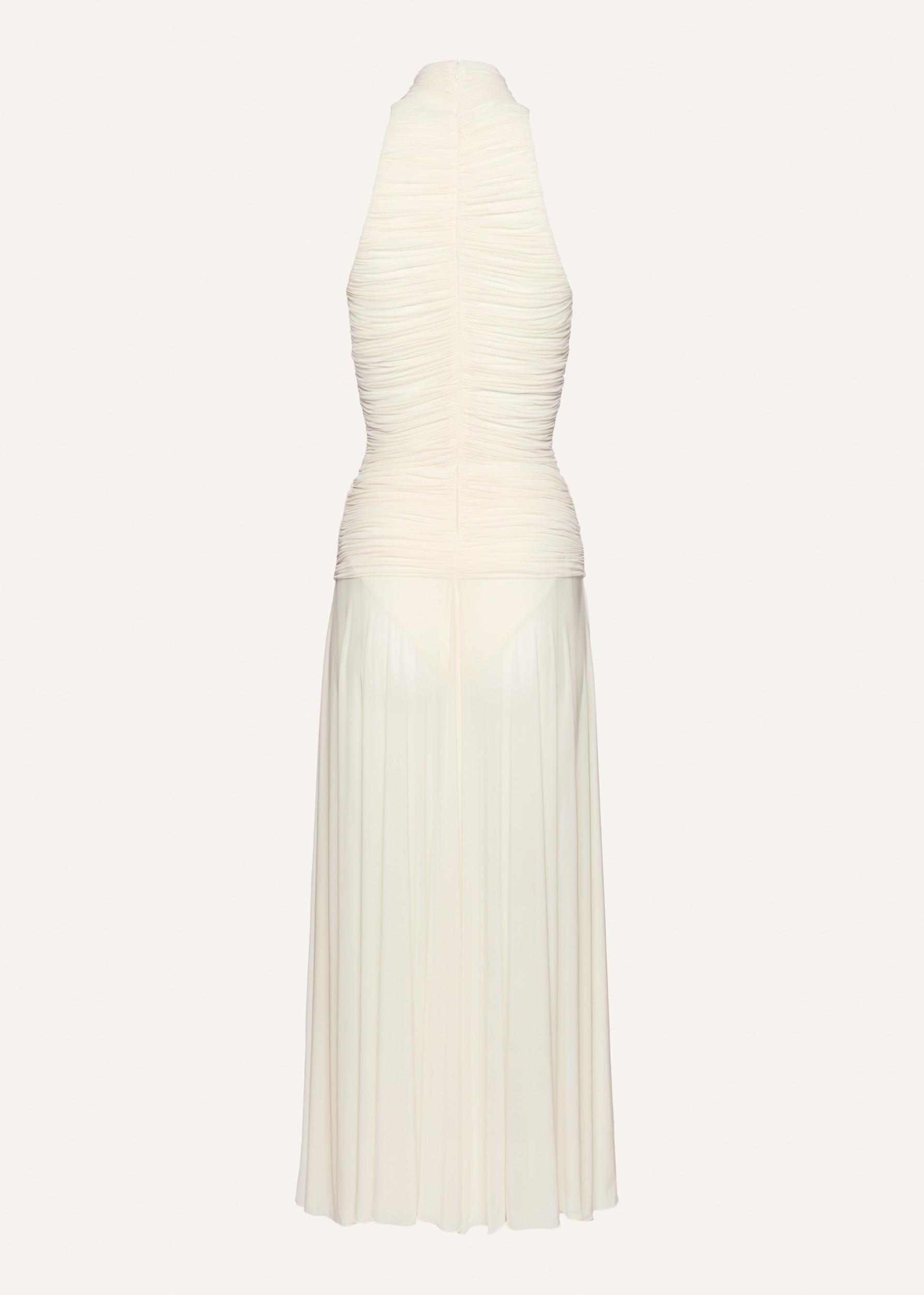 Ruched high neck midi dress in white Product Image