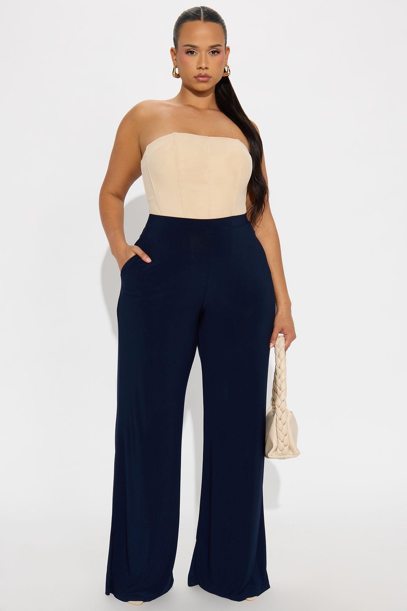 Promise Me Low Rise Wide Leg Travel Pant 33 - Navy Female Product Image