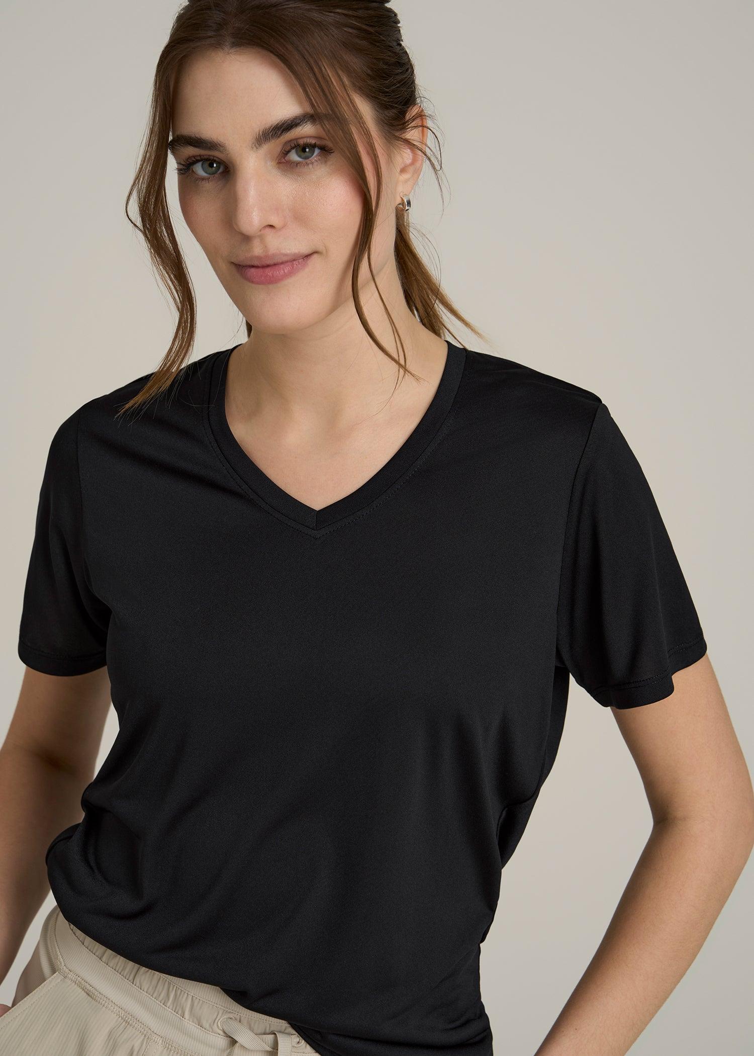 Short Sleeve Active V Neck T-Shirt for Tall Women in Black Female Product Image