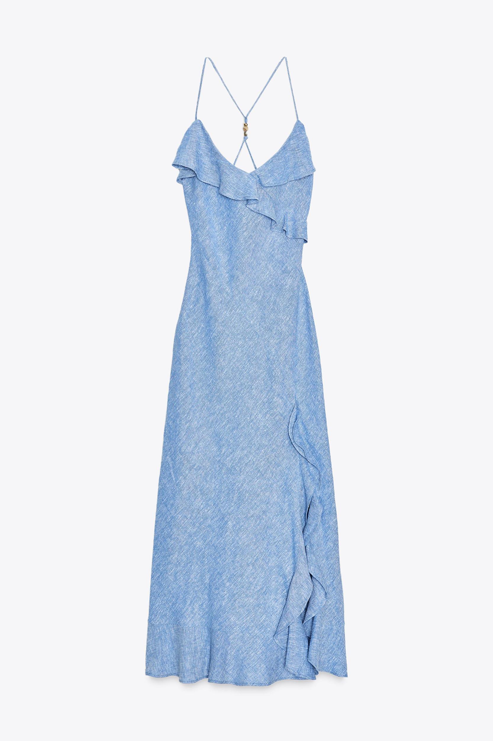 LINEN RUFFLED STRAP DRESS Product Image