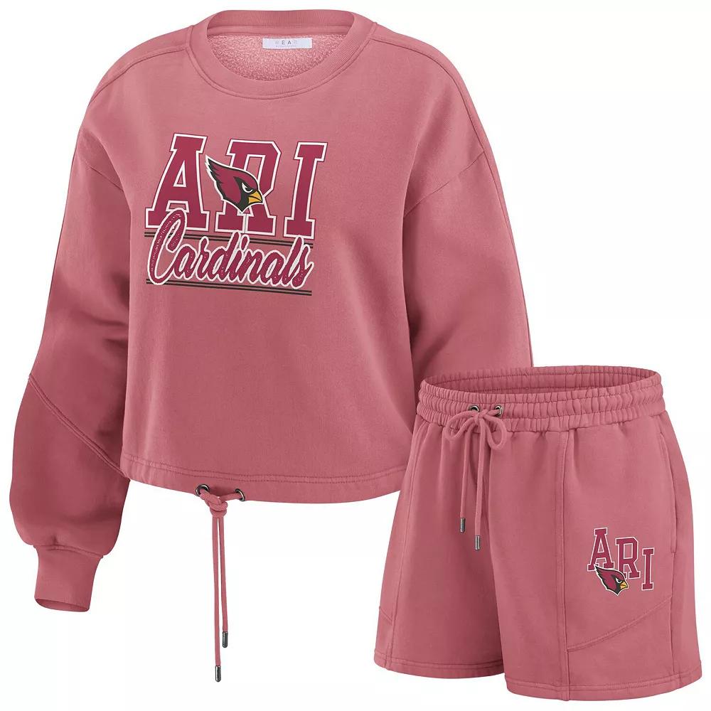 Women's WEAR by Erin Andrews Red Atlanta Falcons Washed Fleece Long Sleeve T-Shirt & Shorts Lounge Set,  Product Image