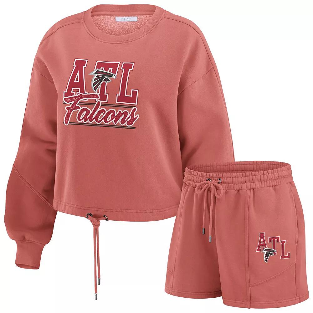 Women's WEAR by Erin Andrews Navy New England Patriots Washed Fleece Long Sleeve T-Shirt & Shorts Lounge Set,  Product Image