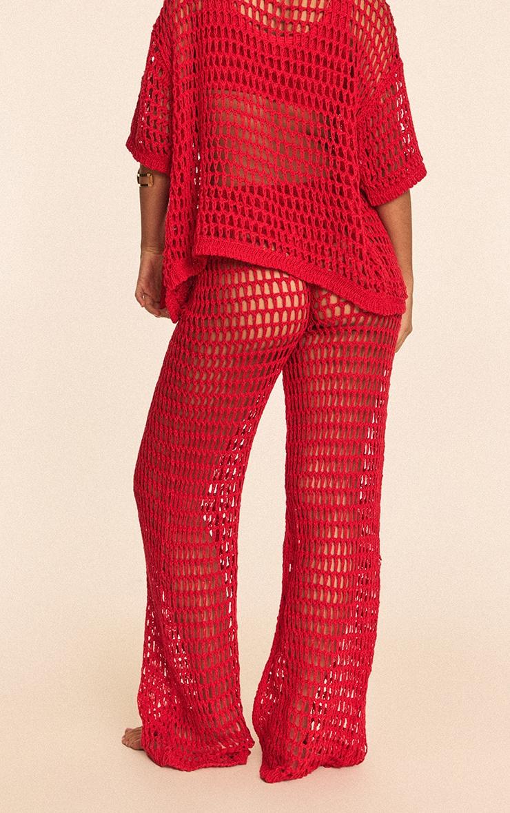 Red Crochet Beach Wide Leg Pants Product Image