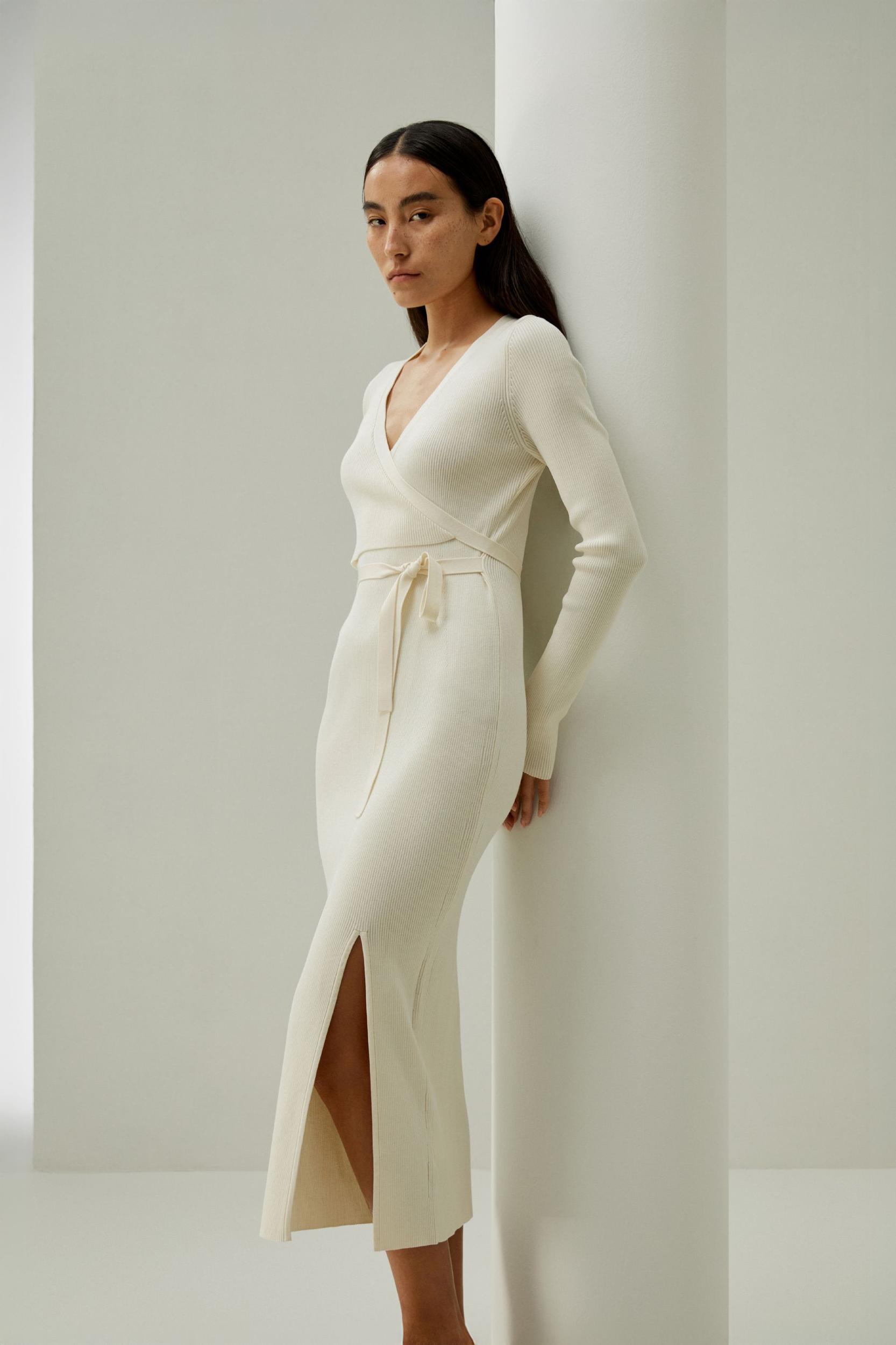 Elegant Wrap-Front Silk Knit Dress Product Image