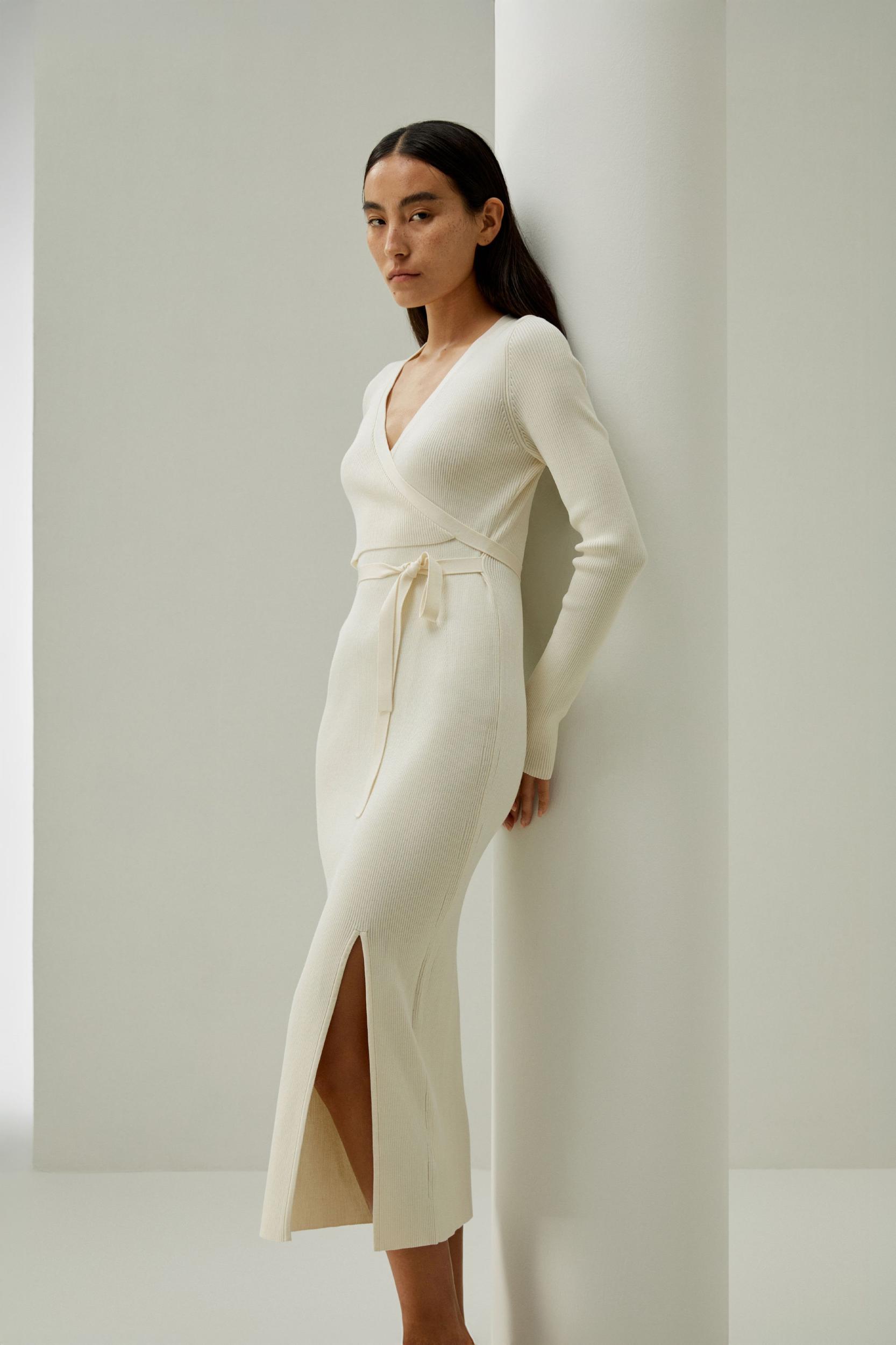 Elegant Wrap-Front Silk Knit Dress Product Image