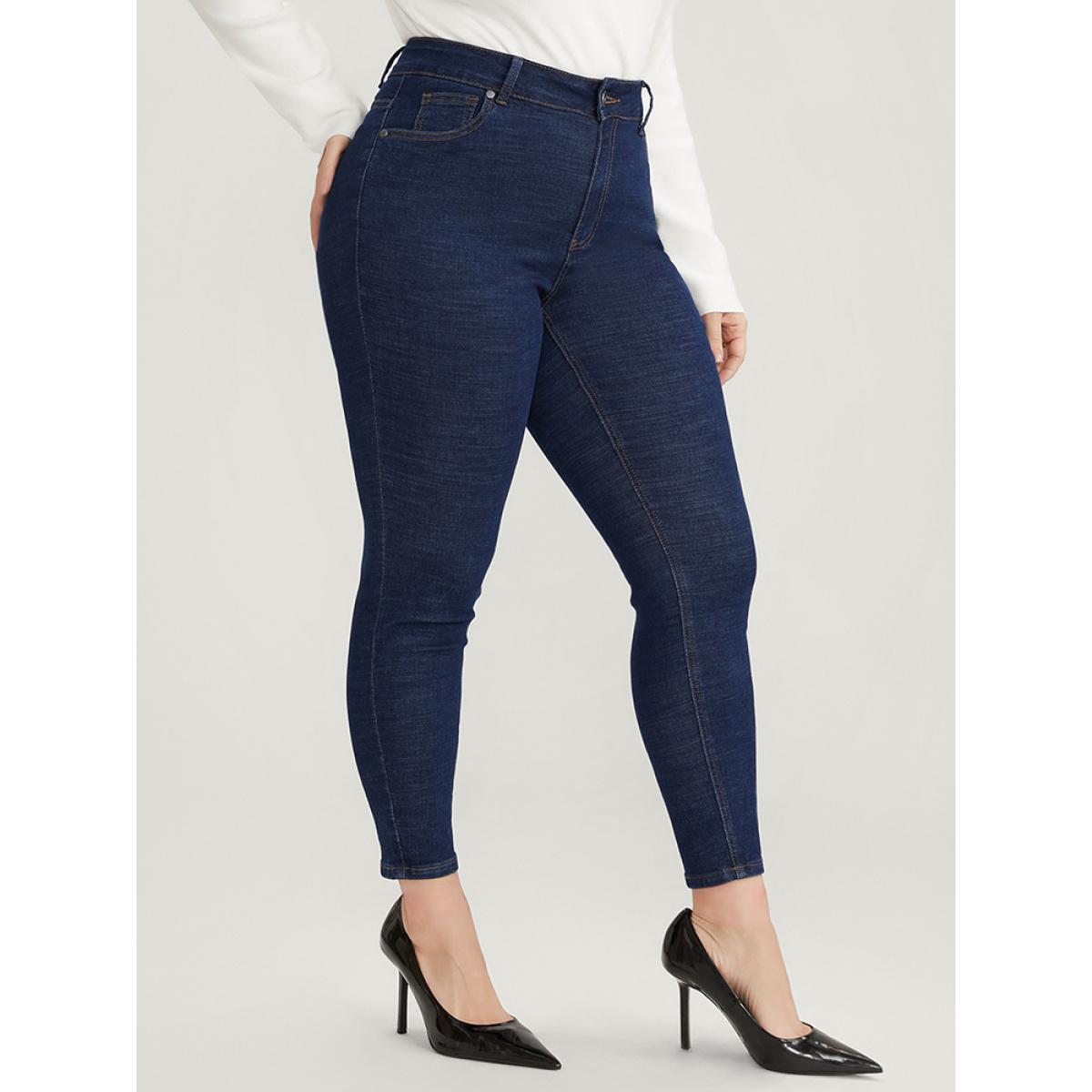 Plus Size Skinny Very Stretchy High Rise Dark Wash Pocket Heather Jeans Women Indigo Office Plain High stretch Pocket Jeans BloomChic 12/L Product Image