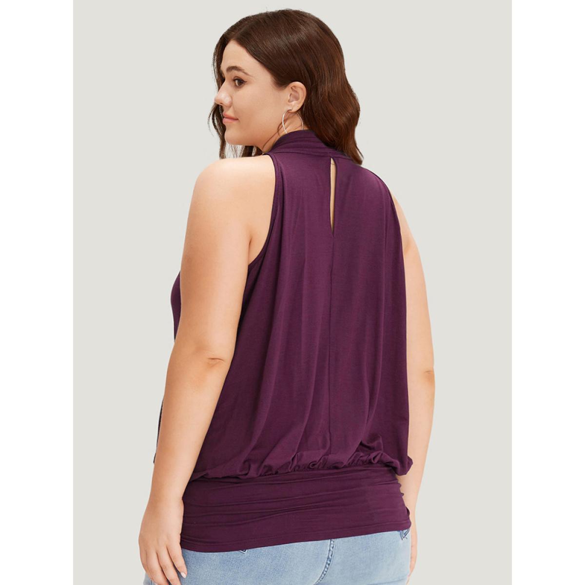 Plus Size Plain Halter Overlap Collar Cami Top Women Burgundy Elegant Wrap V-neck Dailywear Tank Tops Camis BloomChic 18-20/2X Product Image