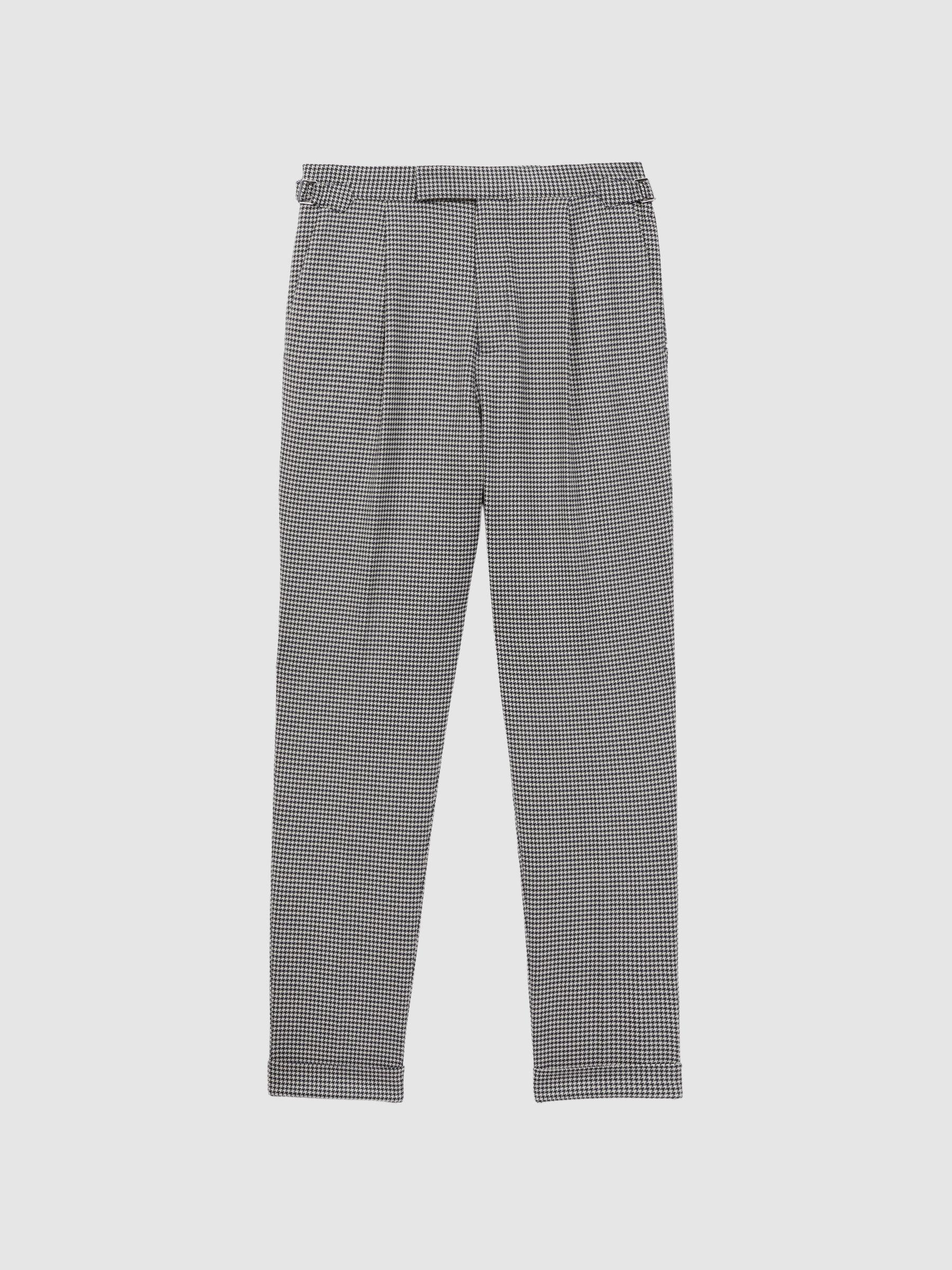 Slim Fit Puppytooth Adjuster Trousers in Grey Product Image