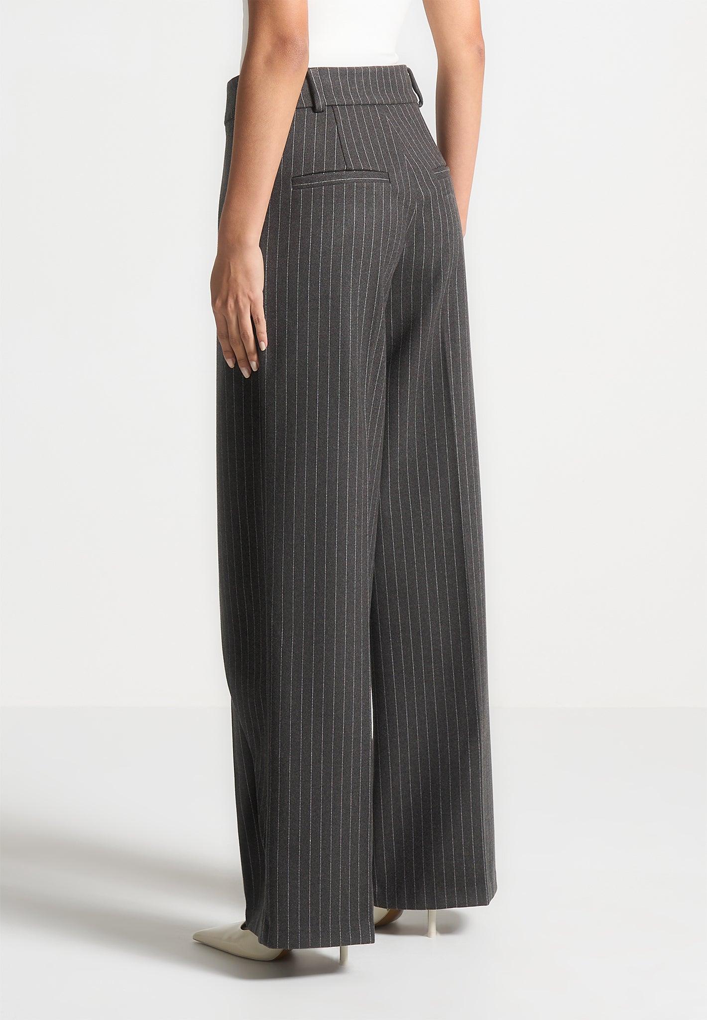 Colette - Wool Pinstripe Wrap Tailored Trousers - Grey Female Product Image