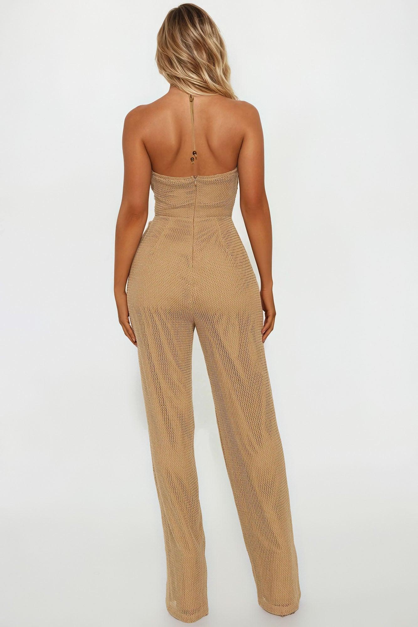 Ocean Views Crochet Jumpsuit - Mocha Product Image