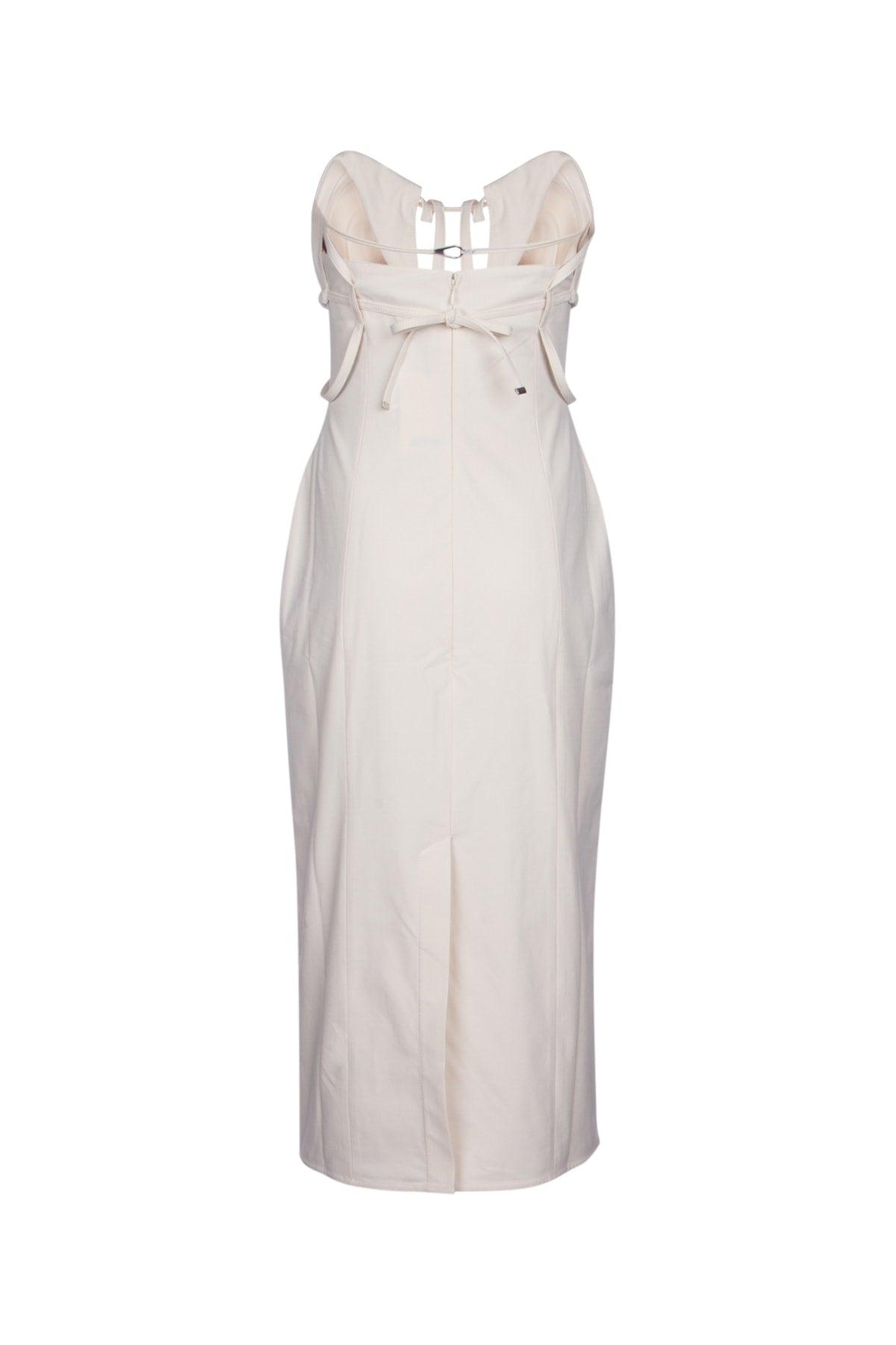 JACQUEMUS Strapless Ruffled Cutout Twill Midi Dress In White Product Image