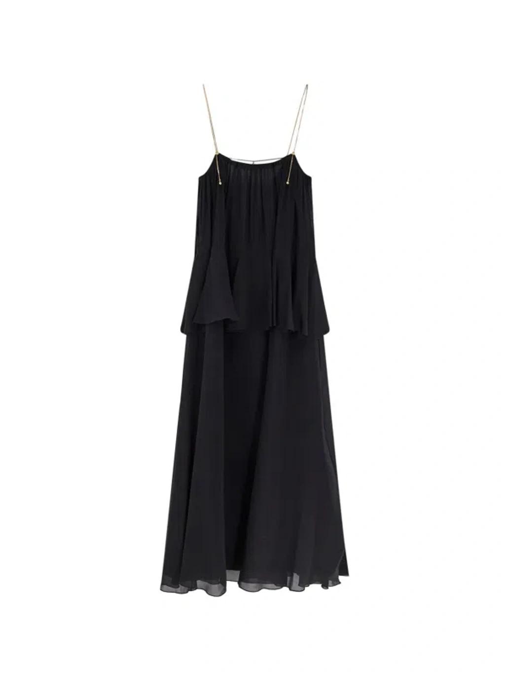 CHLOÉ Open-back Embellished Tiered Silk-georgette Maxi Dress In Black Product Image