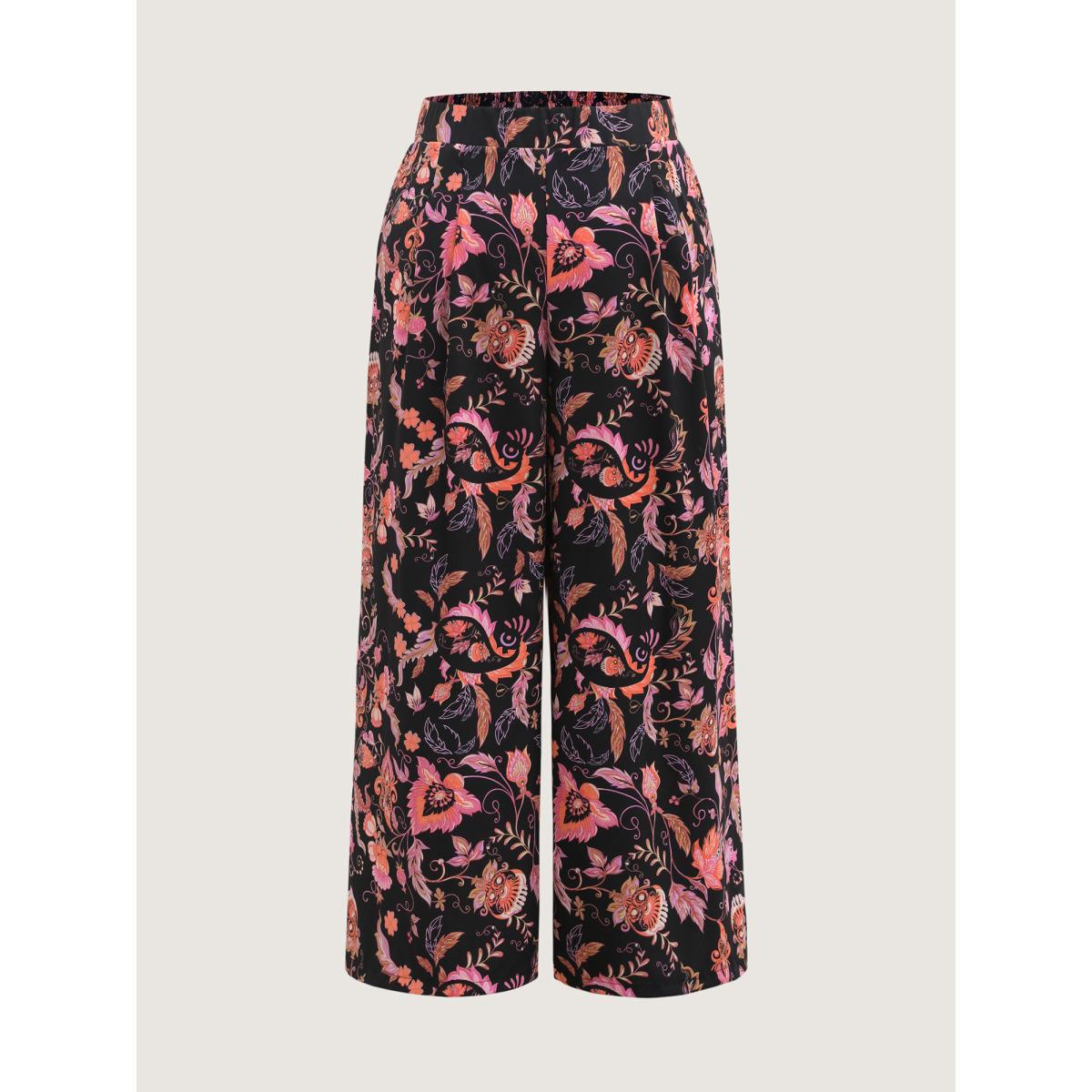 Plus Size Paisley Print Wide-Leg Pants Women BlackFlower Timeless Loose Mid Rise Elegant Pants BloomChic 12/L Product Image