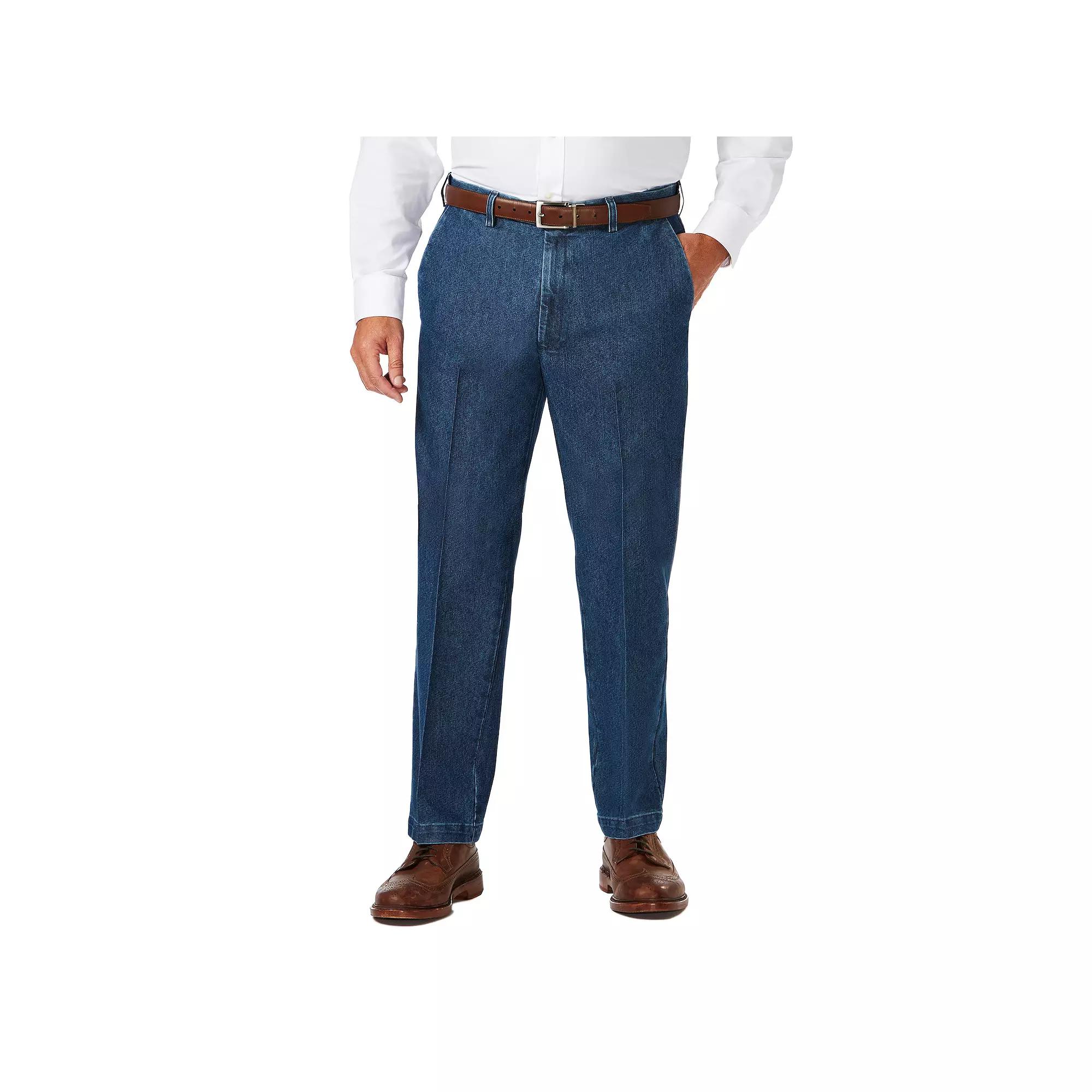 Big & Tall Haggar® Classic-Fit Stretch Expandable-Waist Flat-Front Jeans, Men's,  Product Image