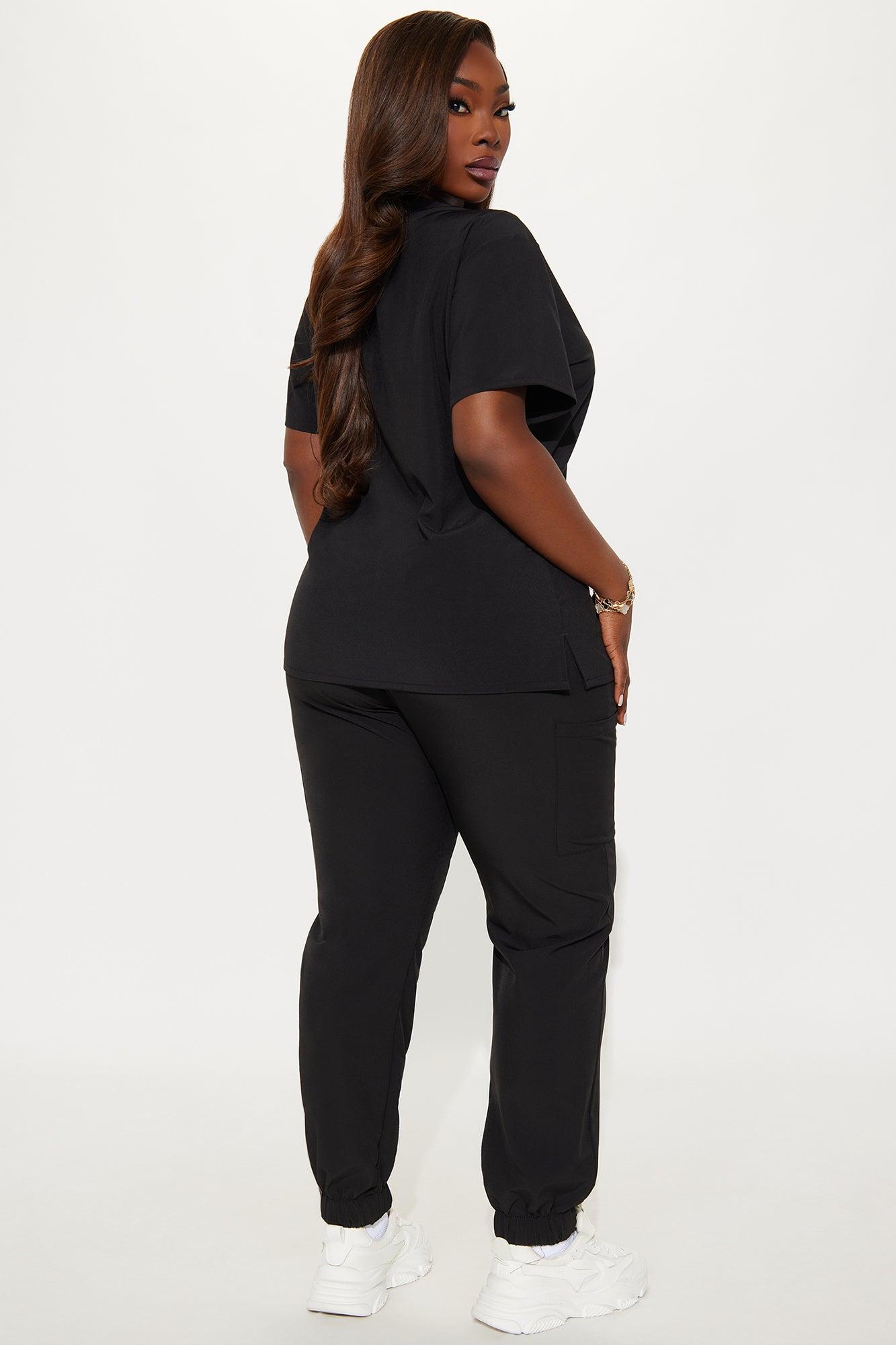Working On It Stretch Uniform Scrub Jogger Set - Black Female Product Image