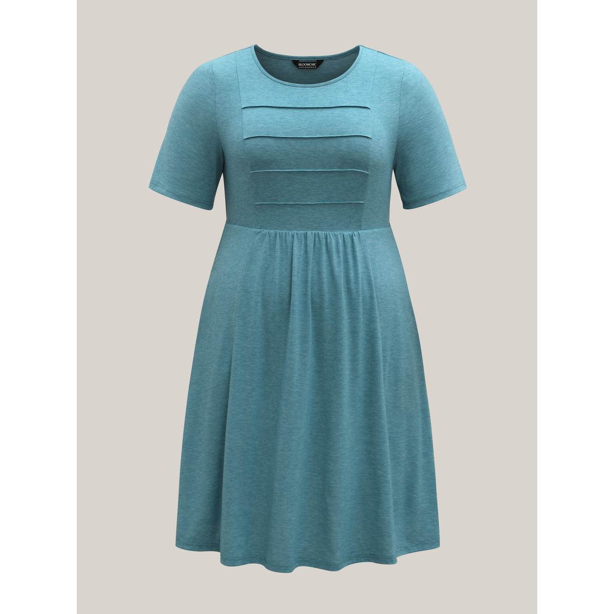 Plus Size Seam Bodice Heather Knit Plain Midi Dress Cerulean Women Knit Dresses Bloomchic 14-16/1X Product Image
