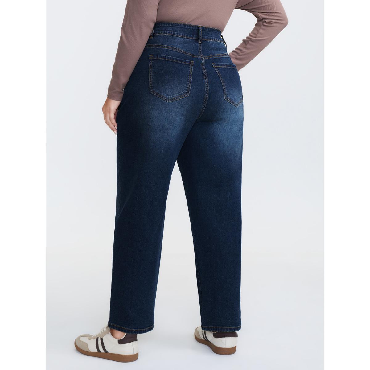 Plus Size Stretchy Mid-Rise Boyfriend Jeans Women Bluevintage Leisure High stretch Slanted pocket Jeans BloomChic 28/5X Product Image