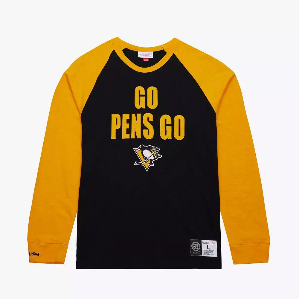 Men's Mitchell & Ness  Black/Gold Pittsburgh Penguins Legendary Slub Raglan Long Sleeve T-Shirt, Size: Small Product Image