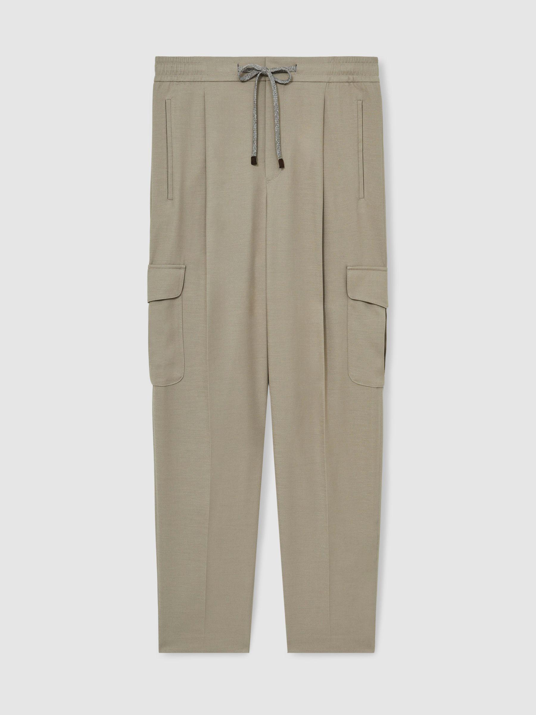 Relaxed Drawstring Cargo Trousers in Sage Green Product Image
