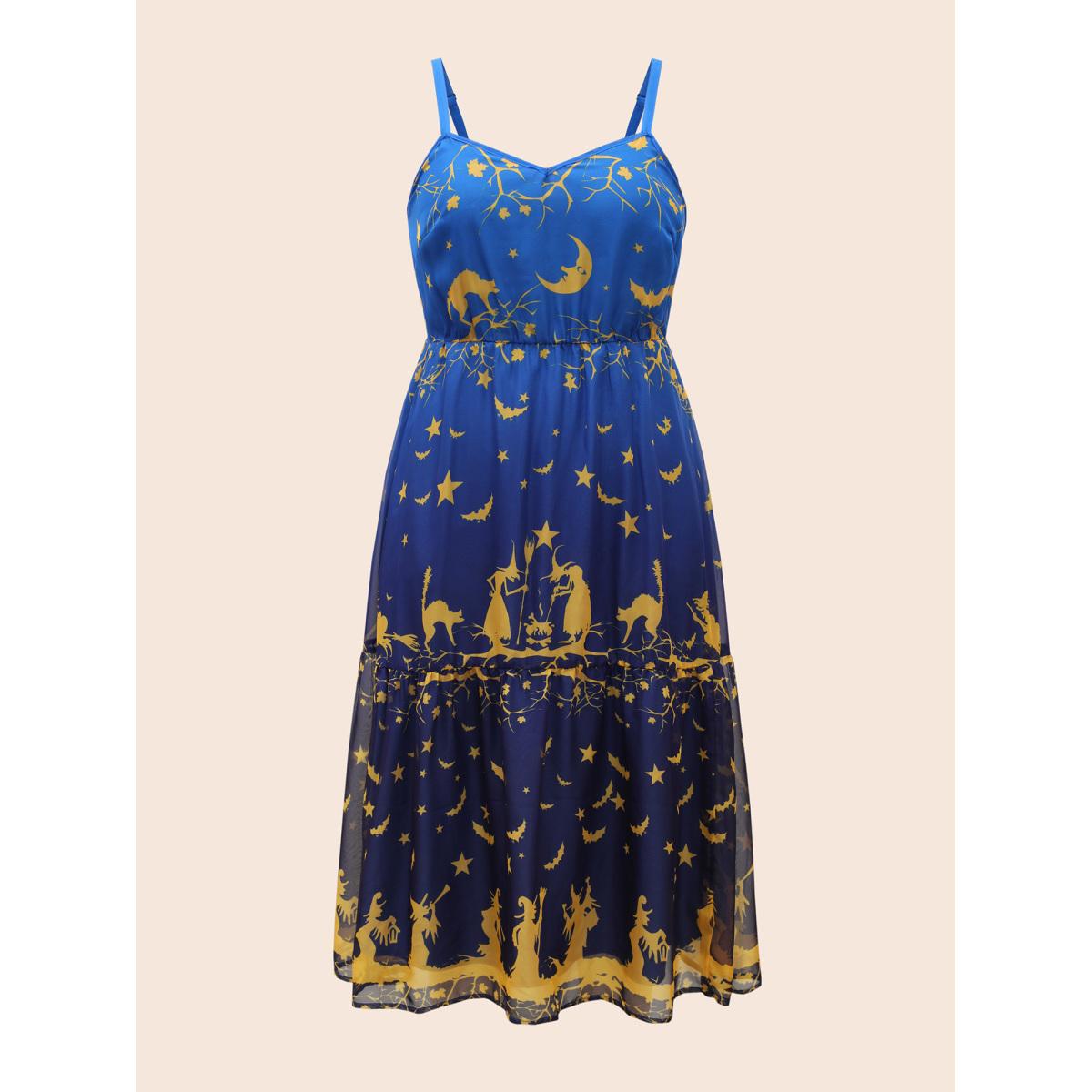 Plus Size Moonlit Chiffon Changing Gradient Midi Dress DarkBlue Women Cocktail Tiered Party Curvy Bloomchic 22-24/3X Product Image